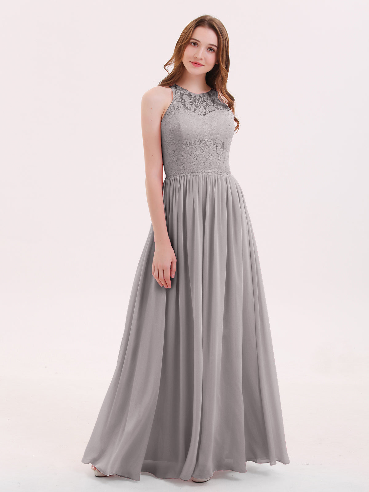 Lace and Chiffon Dresses with Open Back Silver Plus Size main image 1
