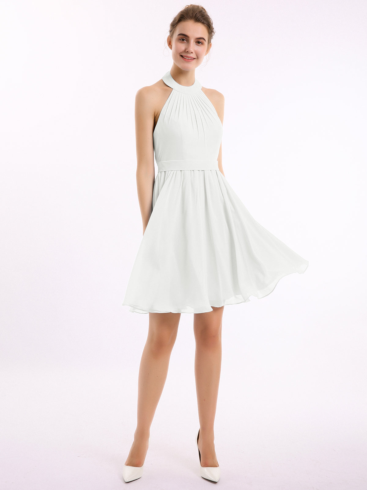 BABARONI Halter Chiffon Short Bridesmaid Dresses-Ivory, Ivory / US0