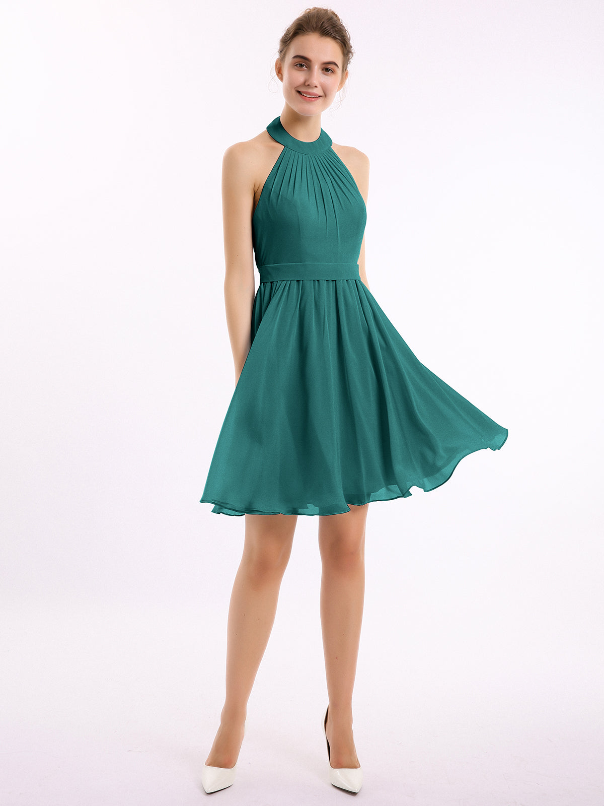 Short Chiffon Dress with Sweetheart Neck Shining Decor Peacock Plus Size