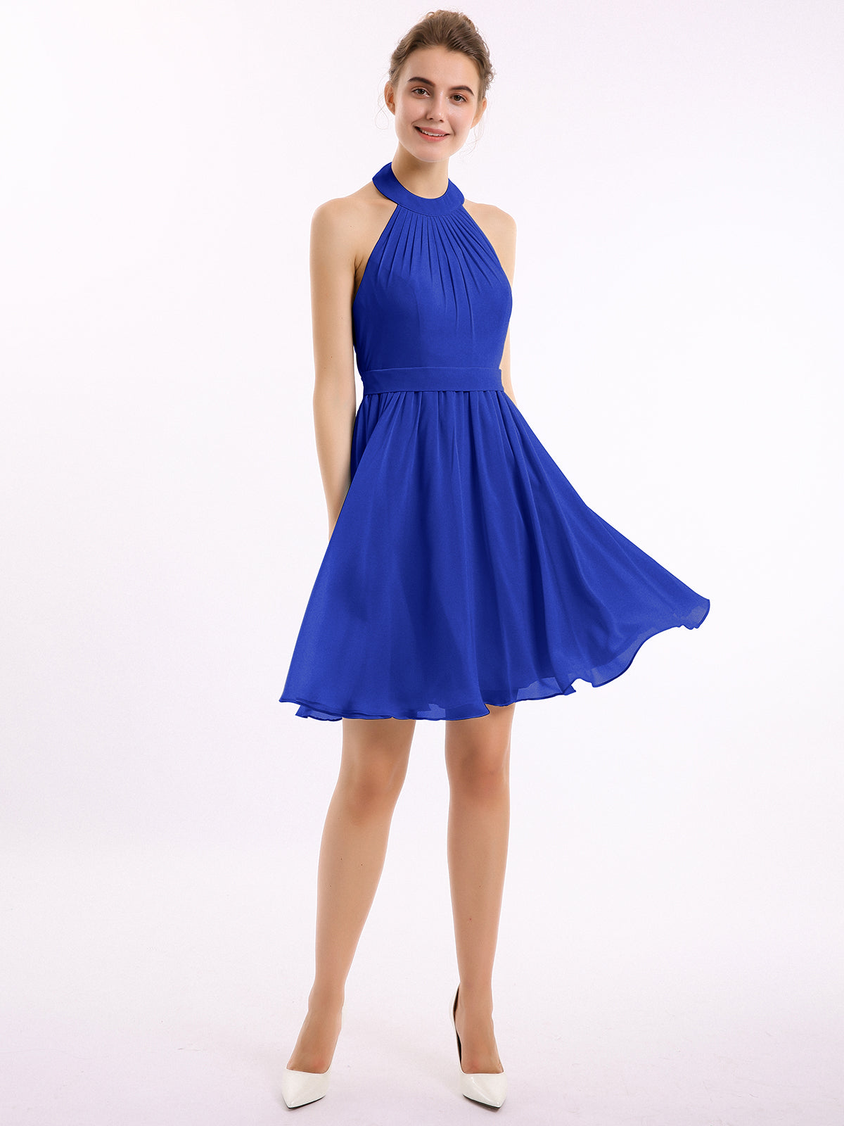 BABARONI Halter Chiffon Short Bridesmaid Dresses-Royal Blue Plus Size, Royal Blue / US18 BABARONI Halter Chiffon Short Bridesmaid Dresses-Royal Blue Plus Size, Royal Blue / US18