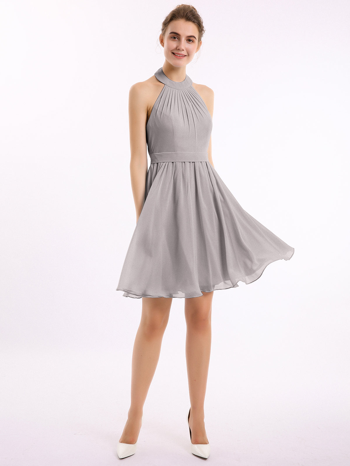 silver bridesmaid dresses short