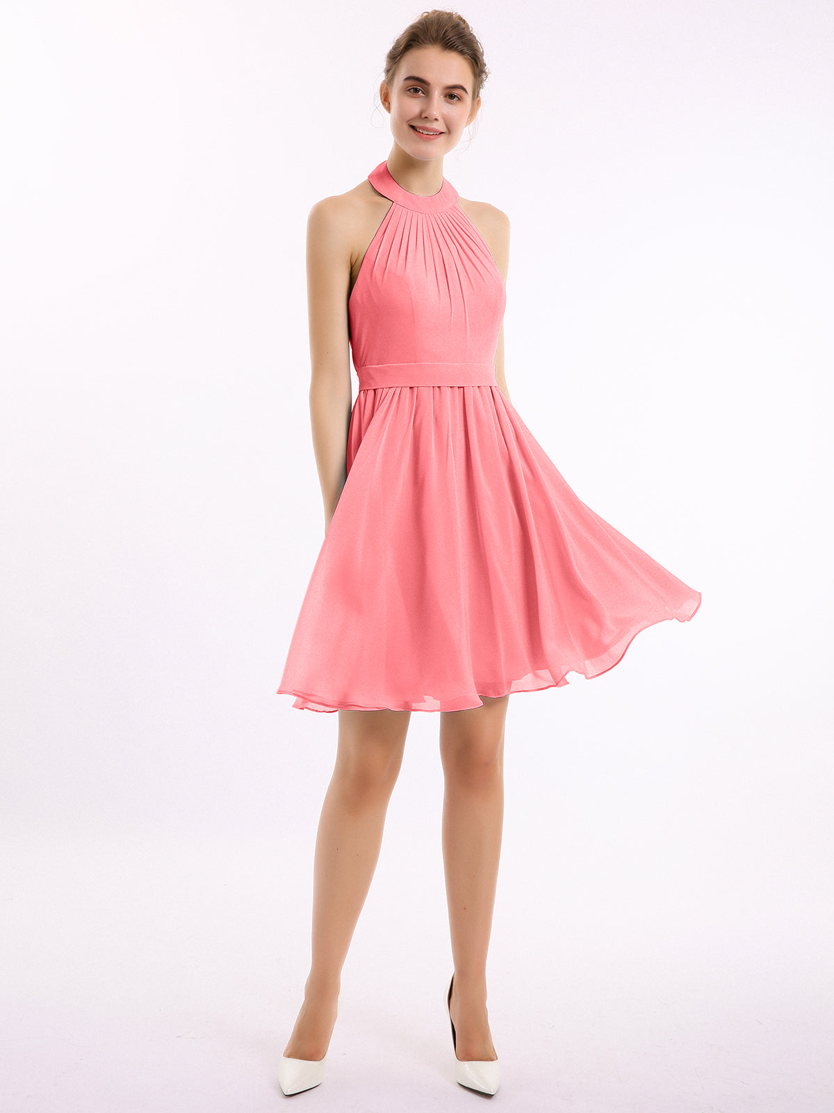 Long Halter Chiffon Dresses of Bridesmaid Watermelon