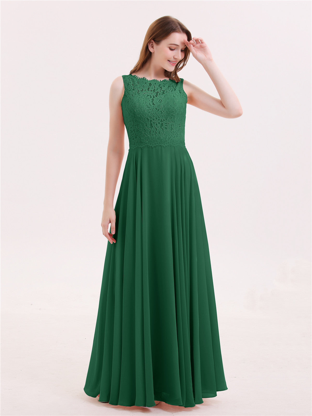 BABARONI Lace Bodice Chiffon Skirt Long Dress-Dark Green Plus size, Dark Green / US18