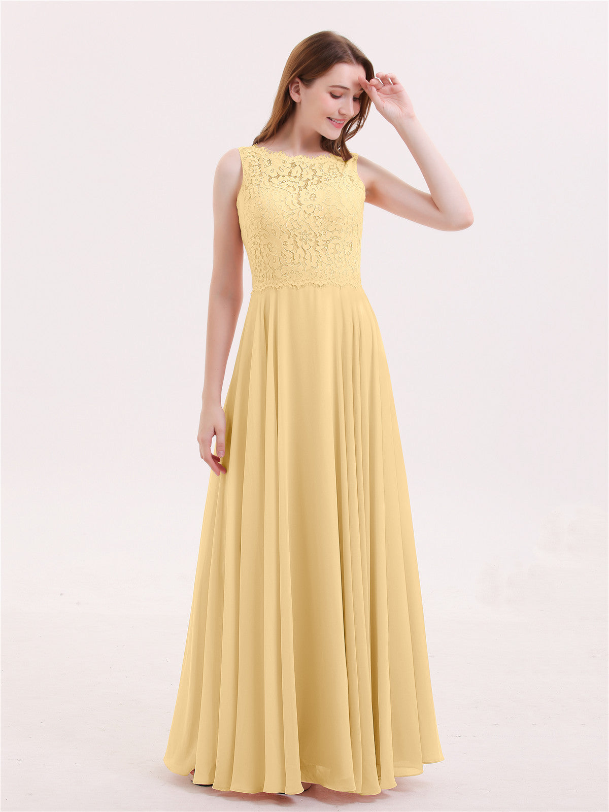 BABARONI Lace Bodice Chiffon Skirt Long Dress-Gold Plus Size, Gold / US18 BABARONI Lace Bodice Chiffon Skirt Long Dress-Gold Plus Size, Gold / US18