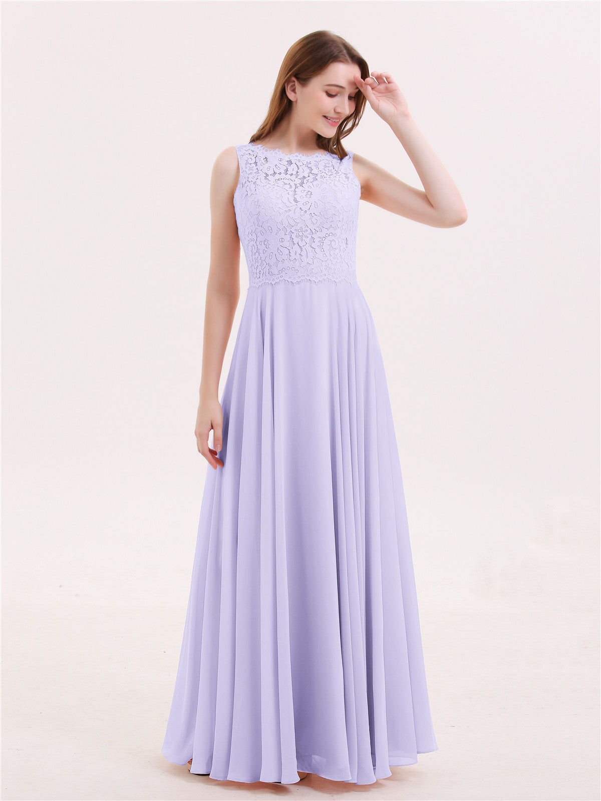 BABARONI Chiffon Lilac Bridesmaid Dresses Bateau Floor-length Sleeveless Lace A-line BABARONI Chiffon Lilac Bridesmaid Dresses Bateau Floor-length Sleeveless Lace A-line