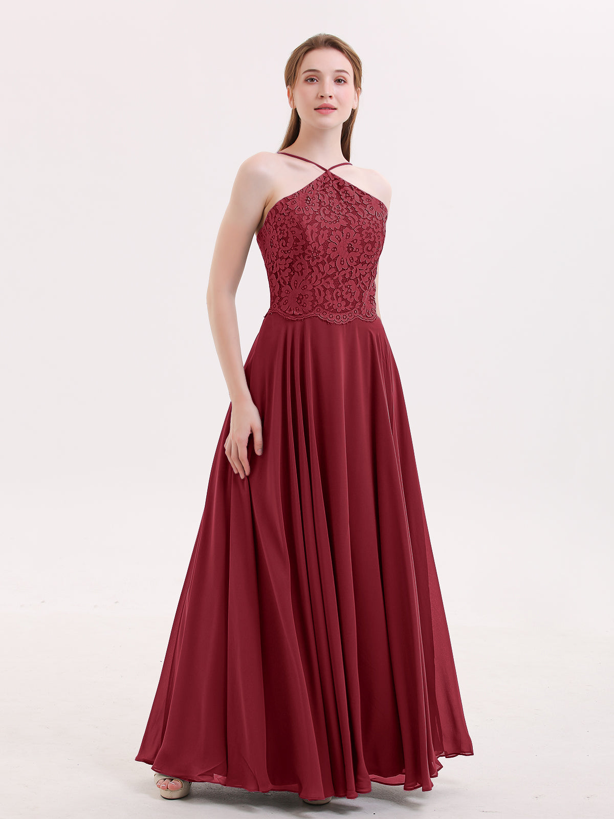 blue dress for baby girl Spaghetti Straps Cheap Chiffon Off Shoulder Dark Burgundy Bridesmaid D –  SposaBridal main image 0