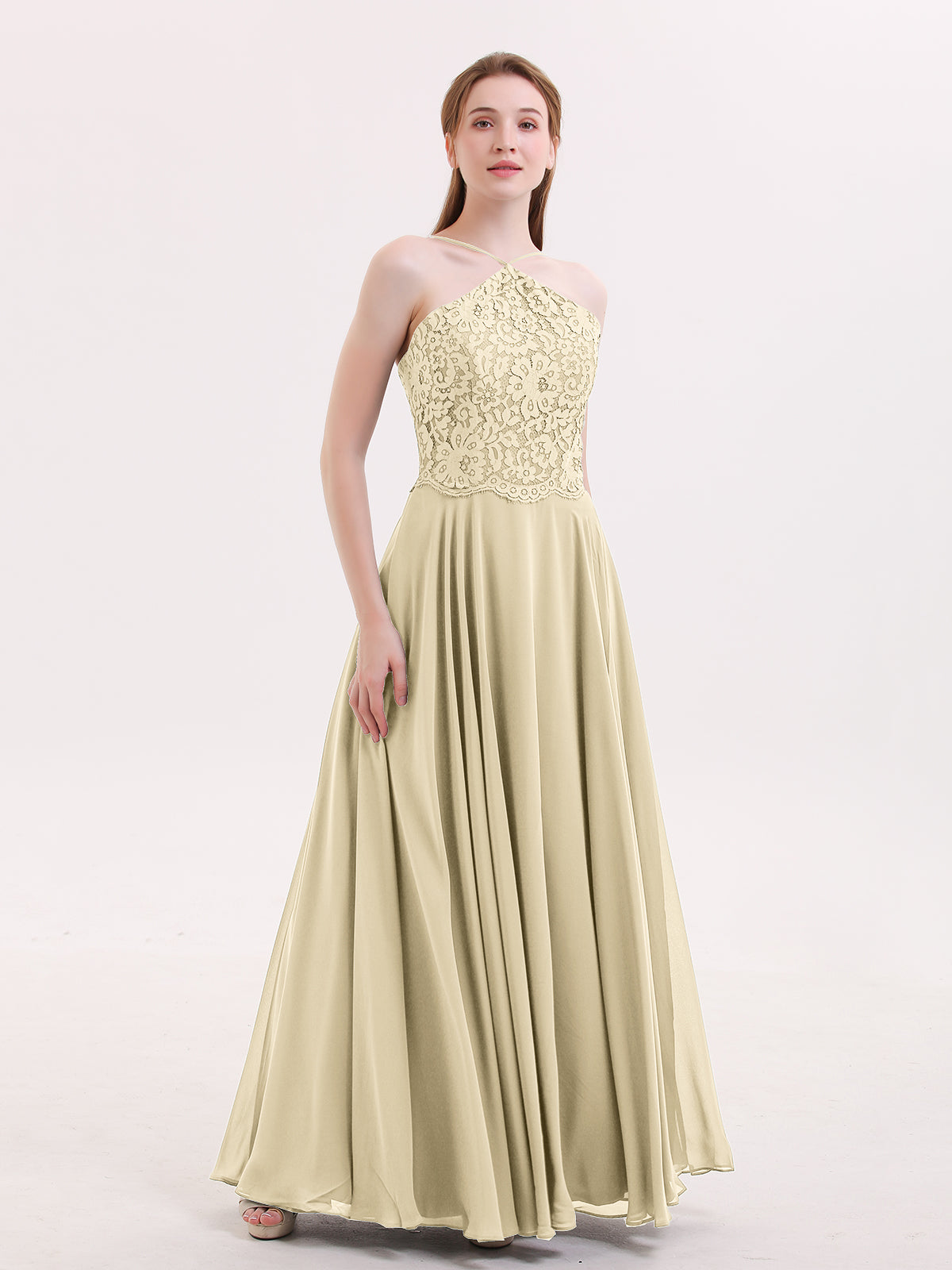 BABARONI Lace and Chiffon Bridesmaid Dress-Champagne, Champagne / US0 BABARONI Lace and Chiffon Bridesmaid Dress-Champagne, Champagne / US0