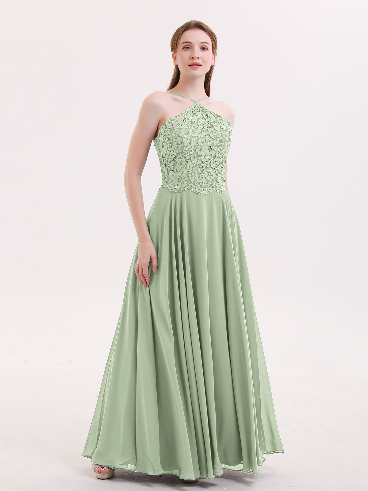 BABARONI Lace and Chiffon Bridesmaid Dress-Dusty Sage, Dusty Sage / US0 BABARONI Lace and Chiffon Bridesmaid Dress-Dusty Sage, Dusty Sage / US0