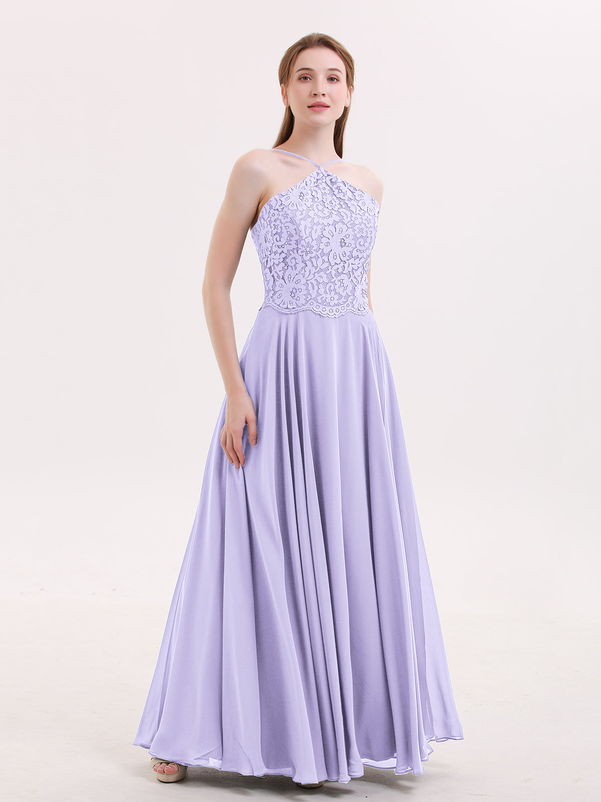 Lilac Plus Size Long Chiffon Bridesmaid Dresses with Sash Bow main image 0