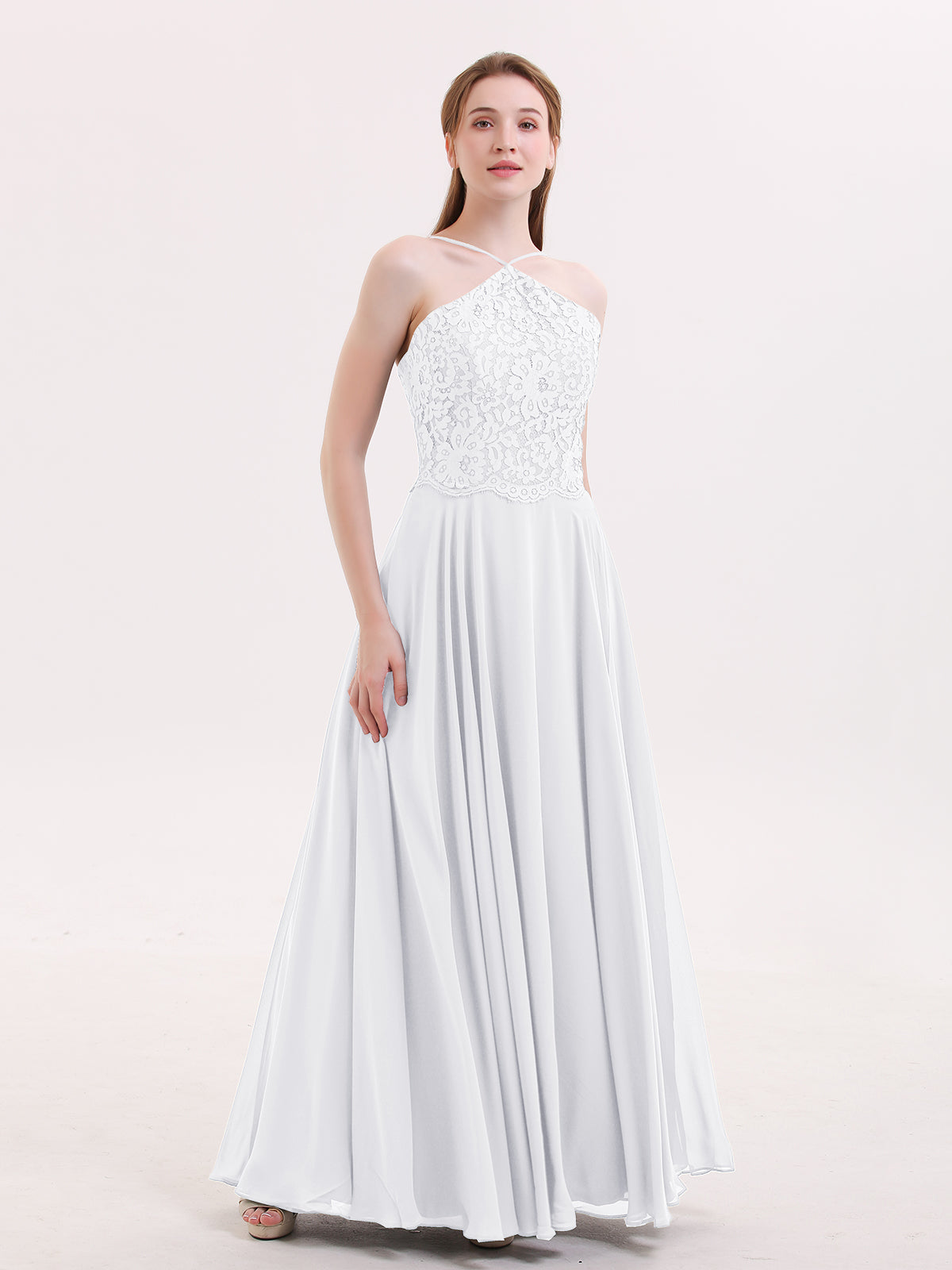 BABARONI Lace and Chiffon Bridesmaid Dress-White Plus Size, White / US18