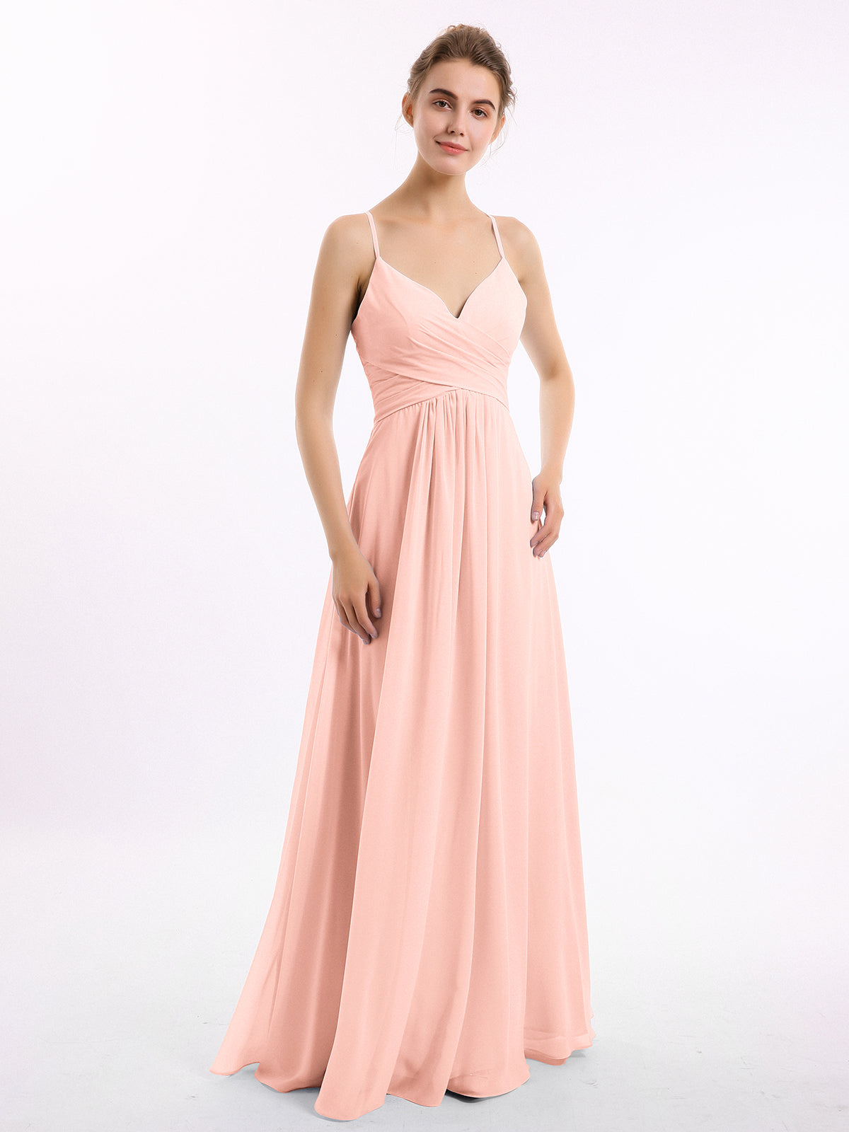 BABARONI Spaghetti Strap V-neck Chiffon Dresses-Coral, Coral / US0 BABARONI Spaghetti Strap V-neck Chiffon Dresses-Coral, Coral / US0