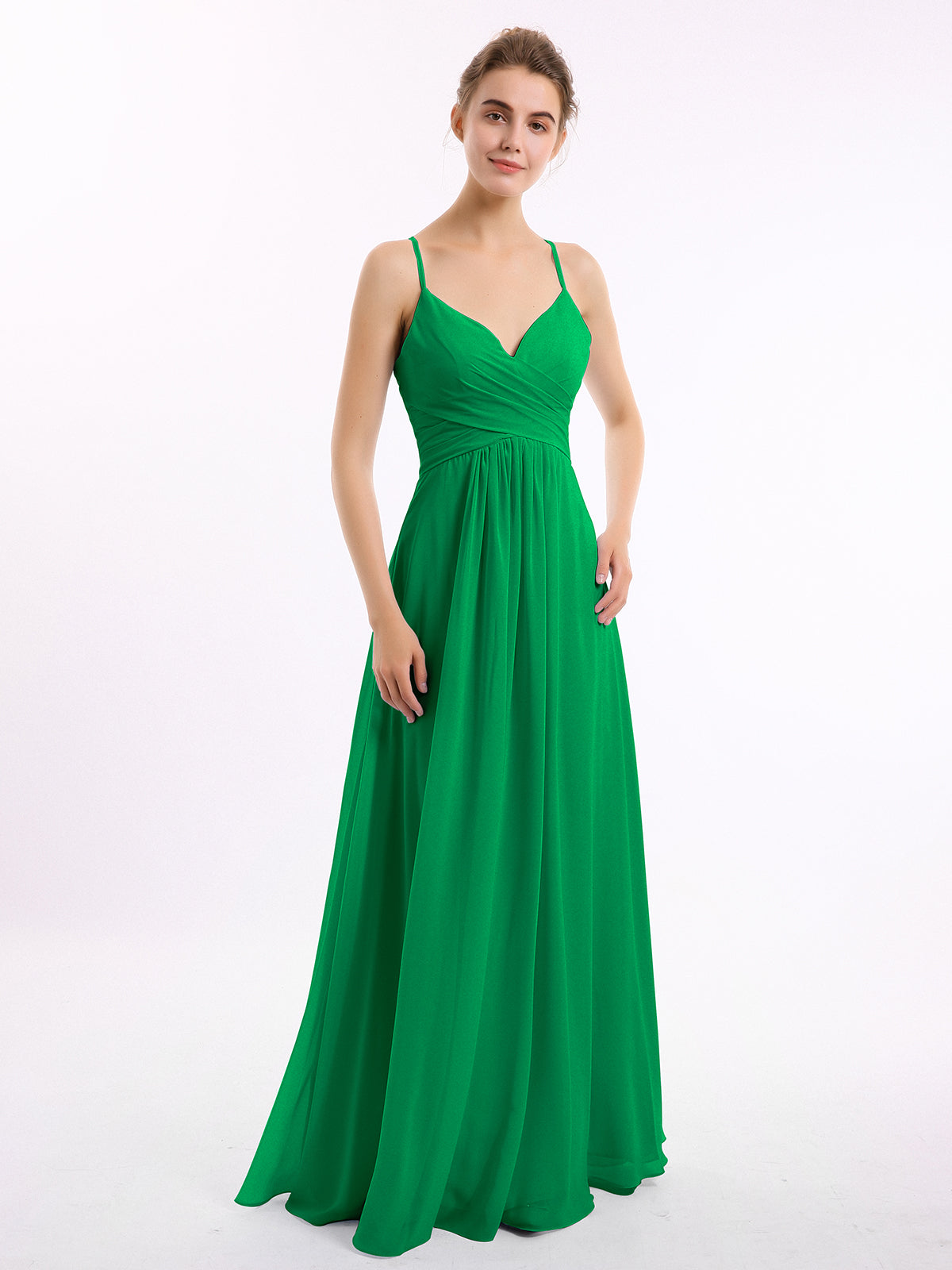 V-neck Chiffon Dresses with Double Straps Orange Plus Size