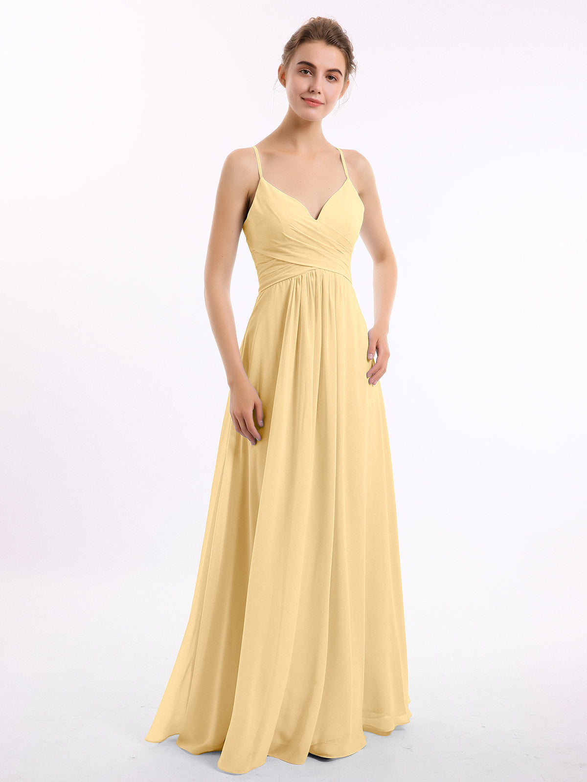 BABARONI Spaghetti Strap V-neck Chiffon Dresses-Gold Plus Size, Gold / US18