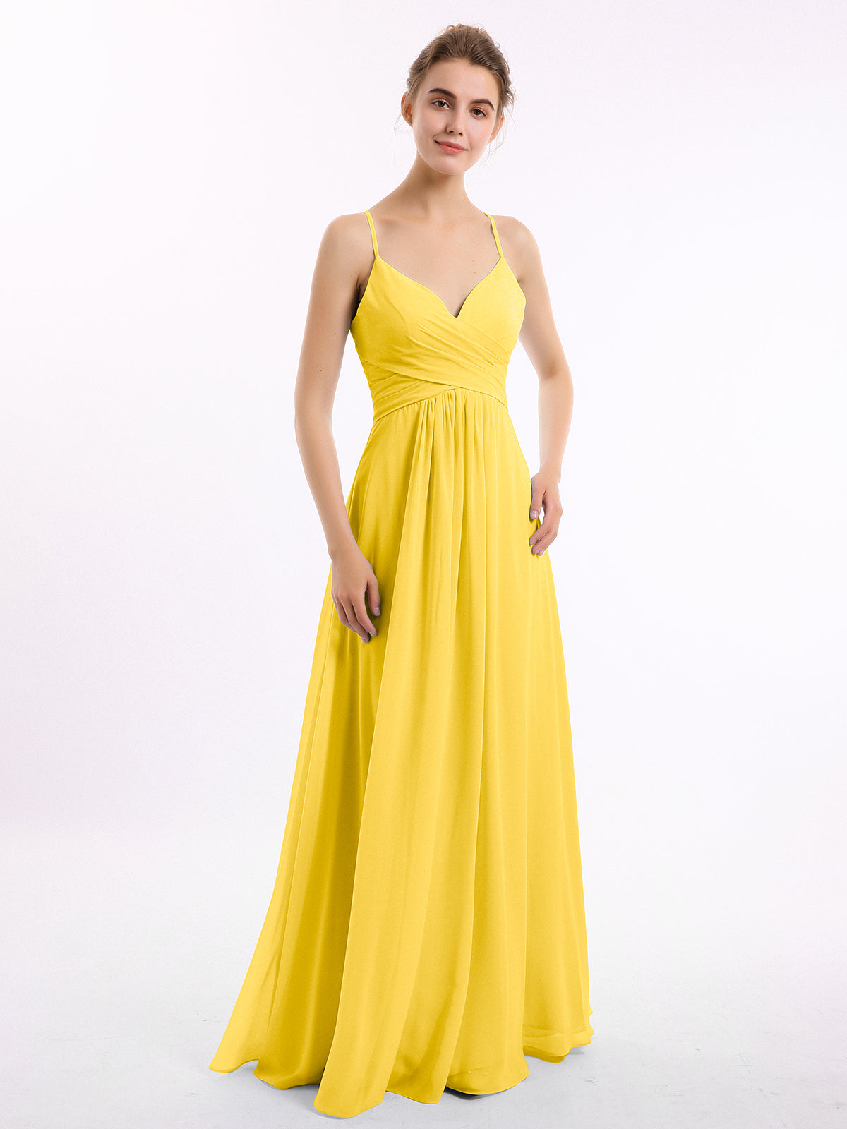 BABARONI Spaghetti Strap V-Neck Chiffon Dresses-Marigold, Marigold / US0