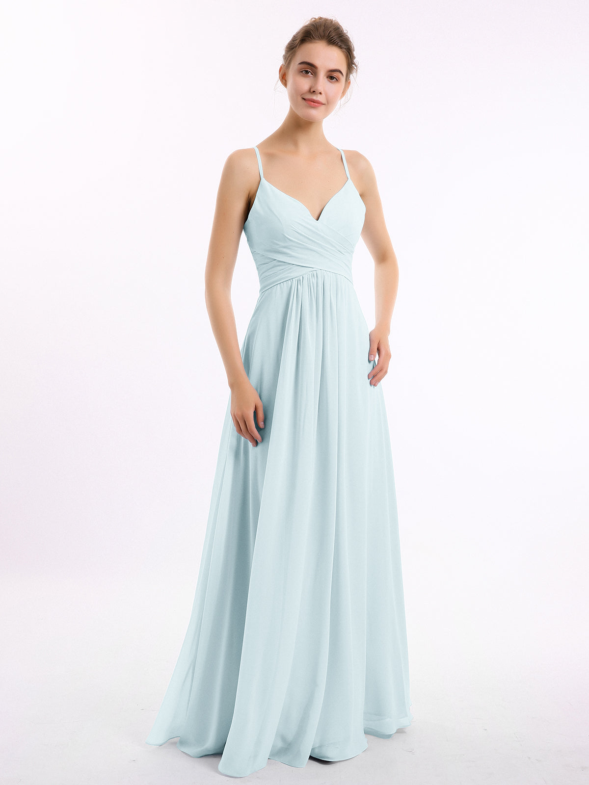 Spaghetti Strap V-neck Chiffon Dresses Ocean Blue