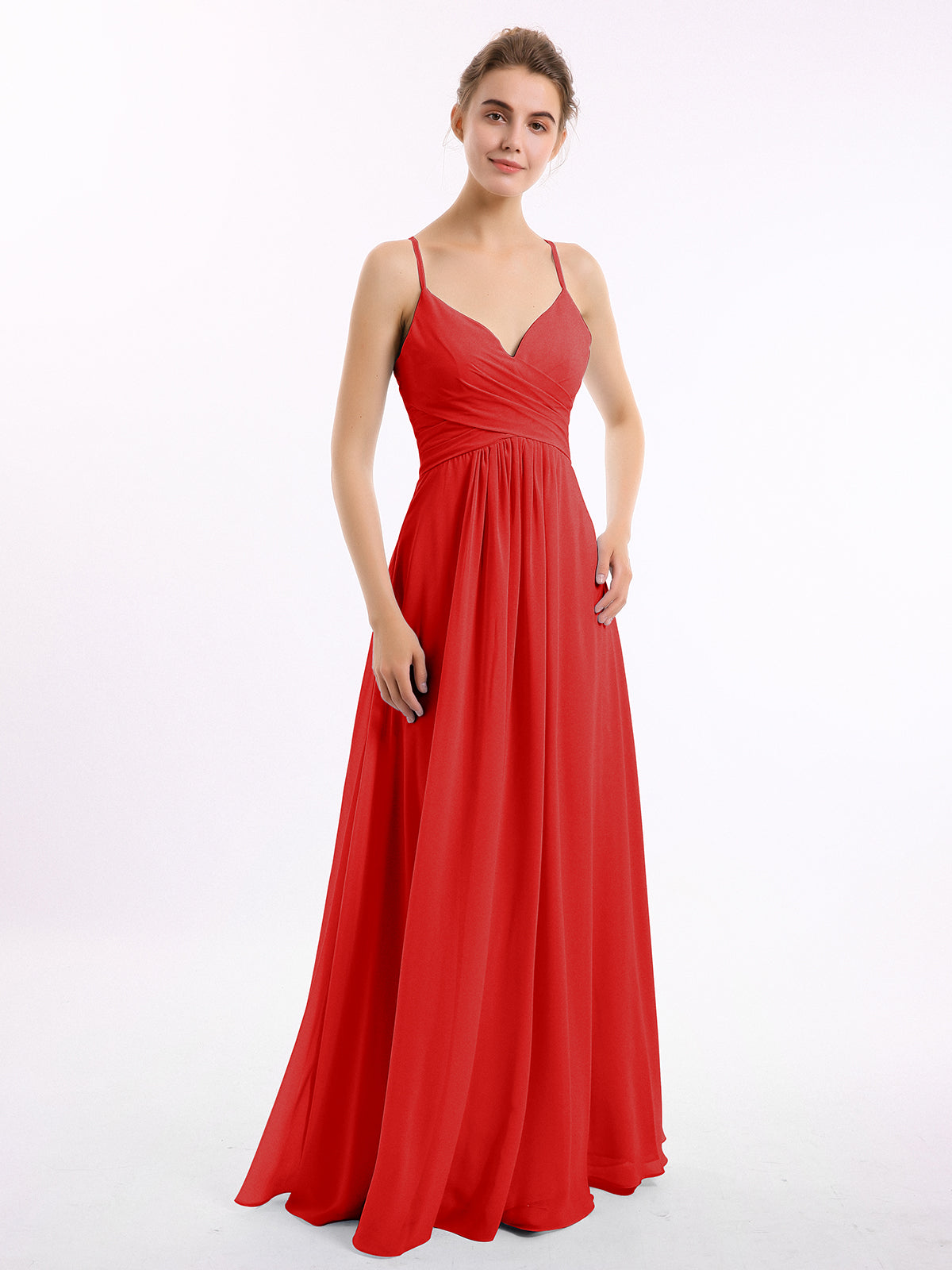 Spaghetti Strap V-neck Chiffon Dresses Dusty Blue
