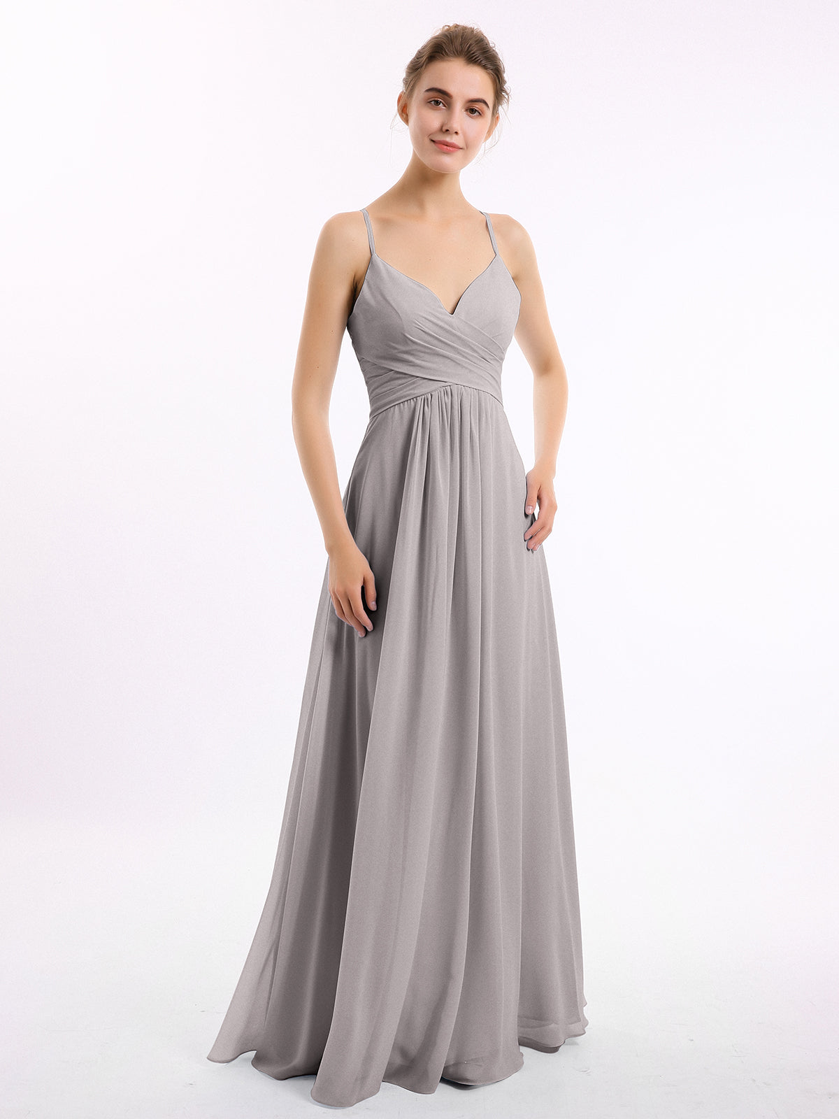 Spaghetti Straps V-neck Chiffon Dress With Slit Taupe main image 1