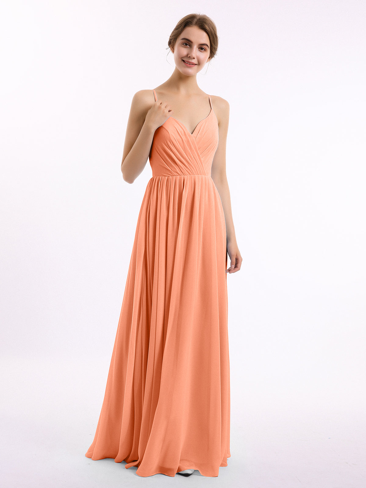 Long Chiffon Spaghetti Strap Dresses Papaya