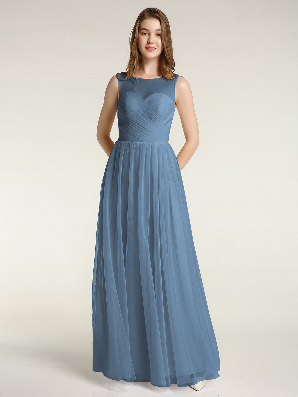 V-neck Bridesmaid Dress with Cross Back Slate Blue main image 1