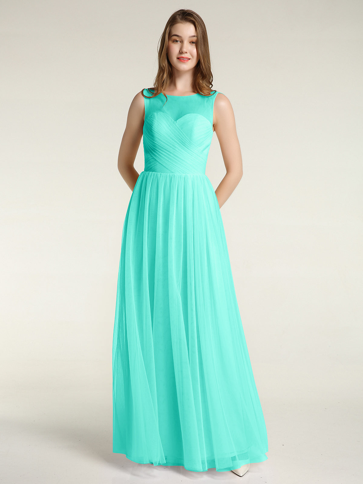 A-line V-neckline Long Tulle Dresses Spa