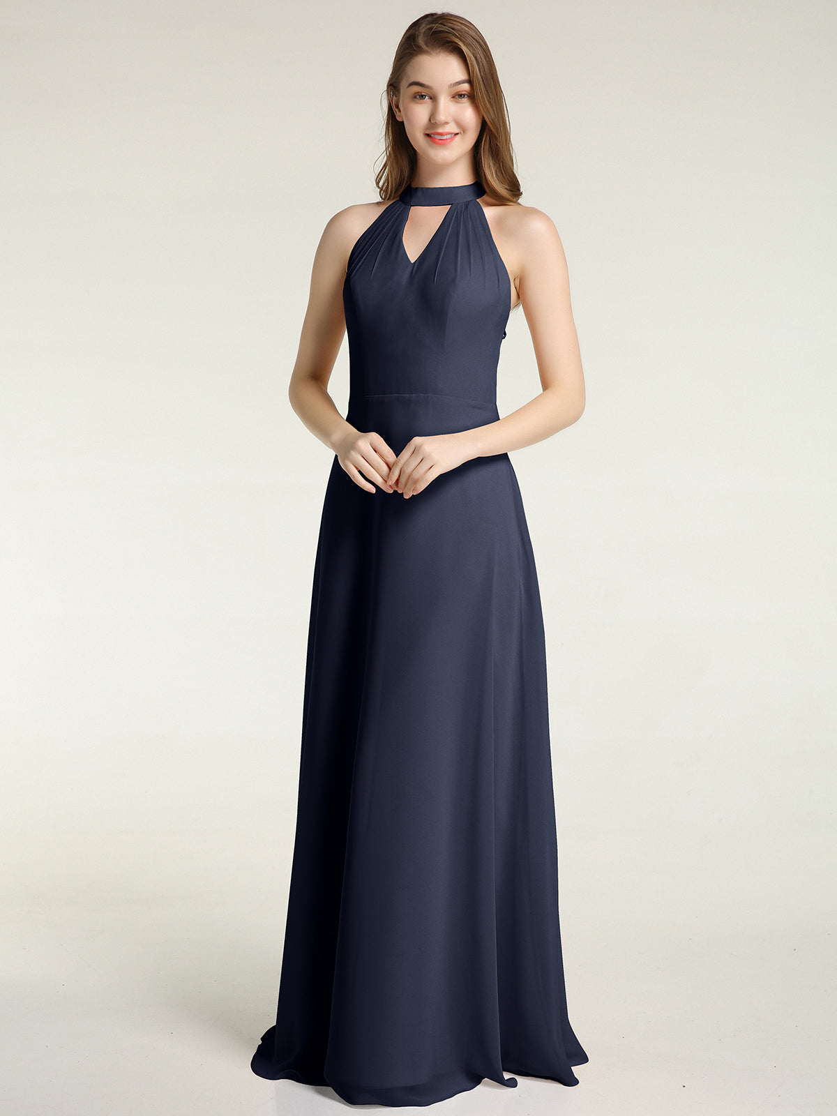 Full Length Chiffon Bridesmaid Dresses Dark Navy Plus Size