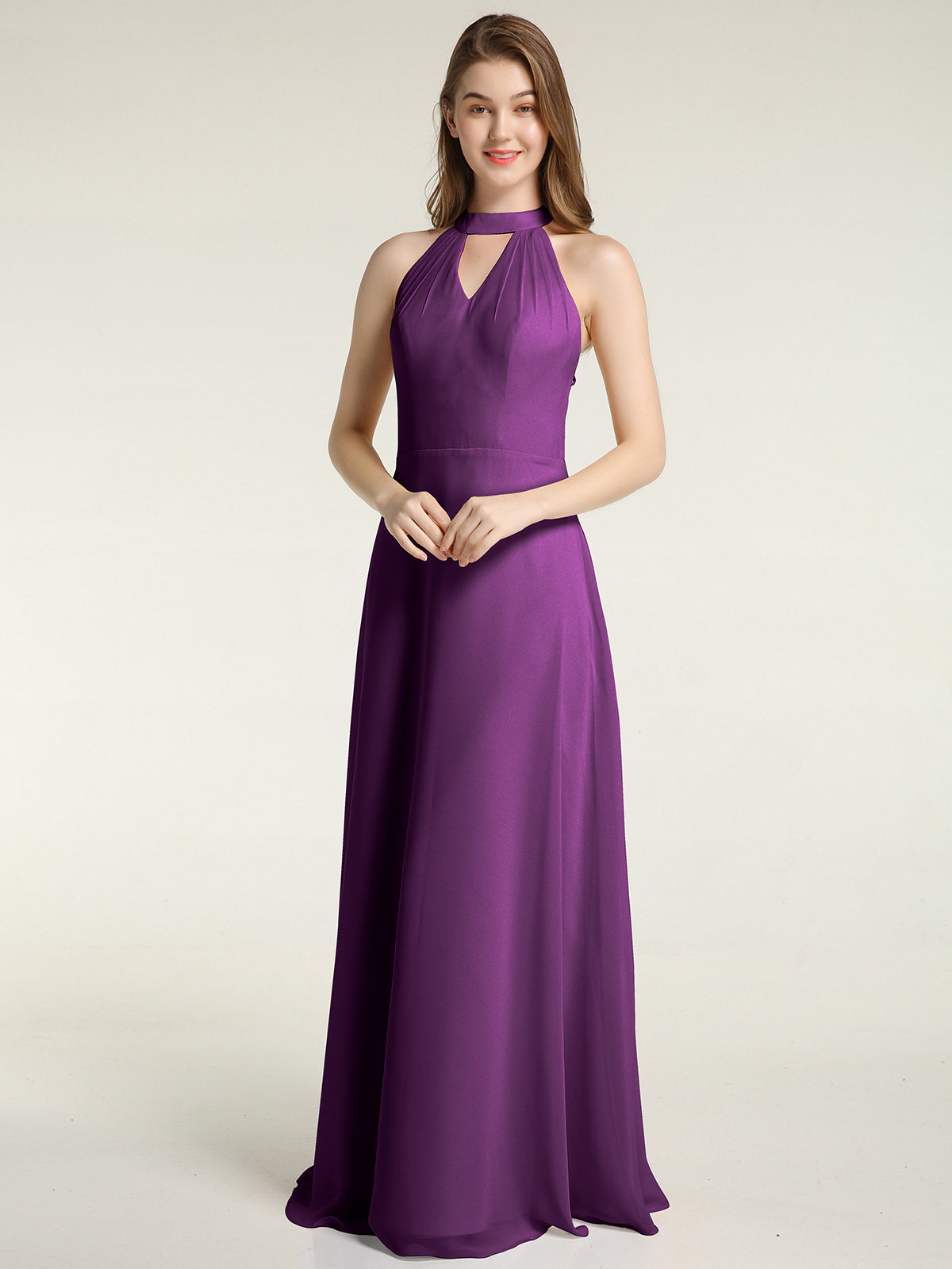 BABARONI Chiffon Grape Bridesmaid Dresses Grecian Floor-length Sleeveless Ruched A-line, Grape / US18