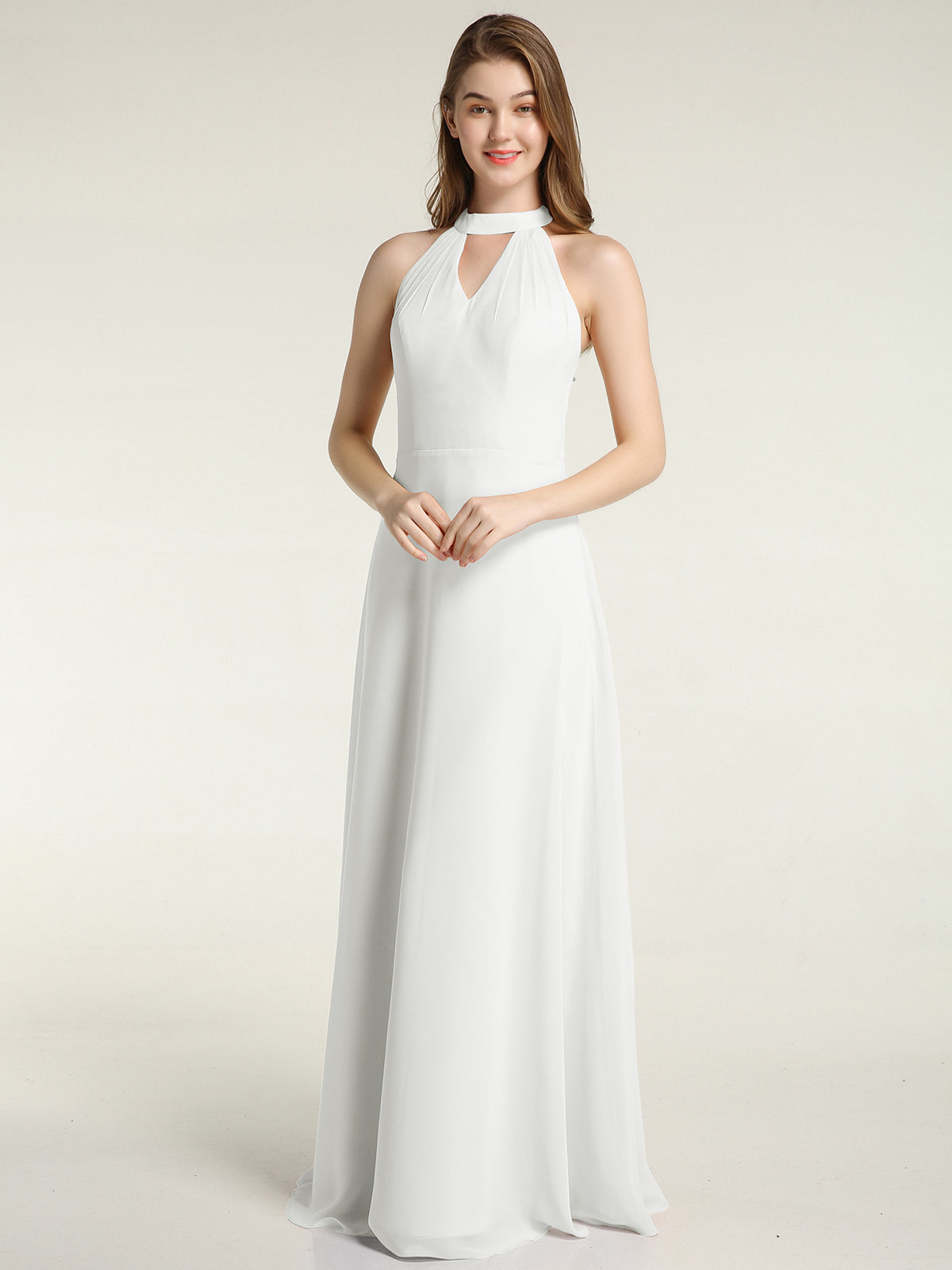 Chiffon Long Bridesmaid Gown with Halter Neck Ivory