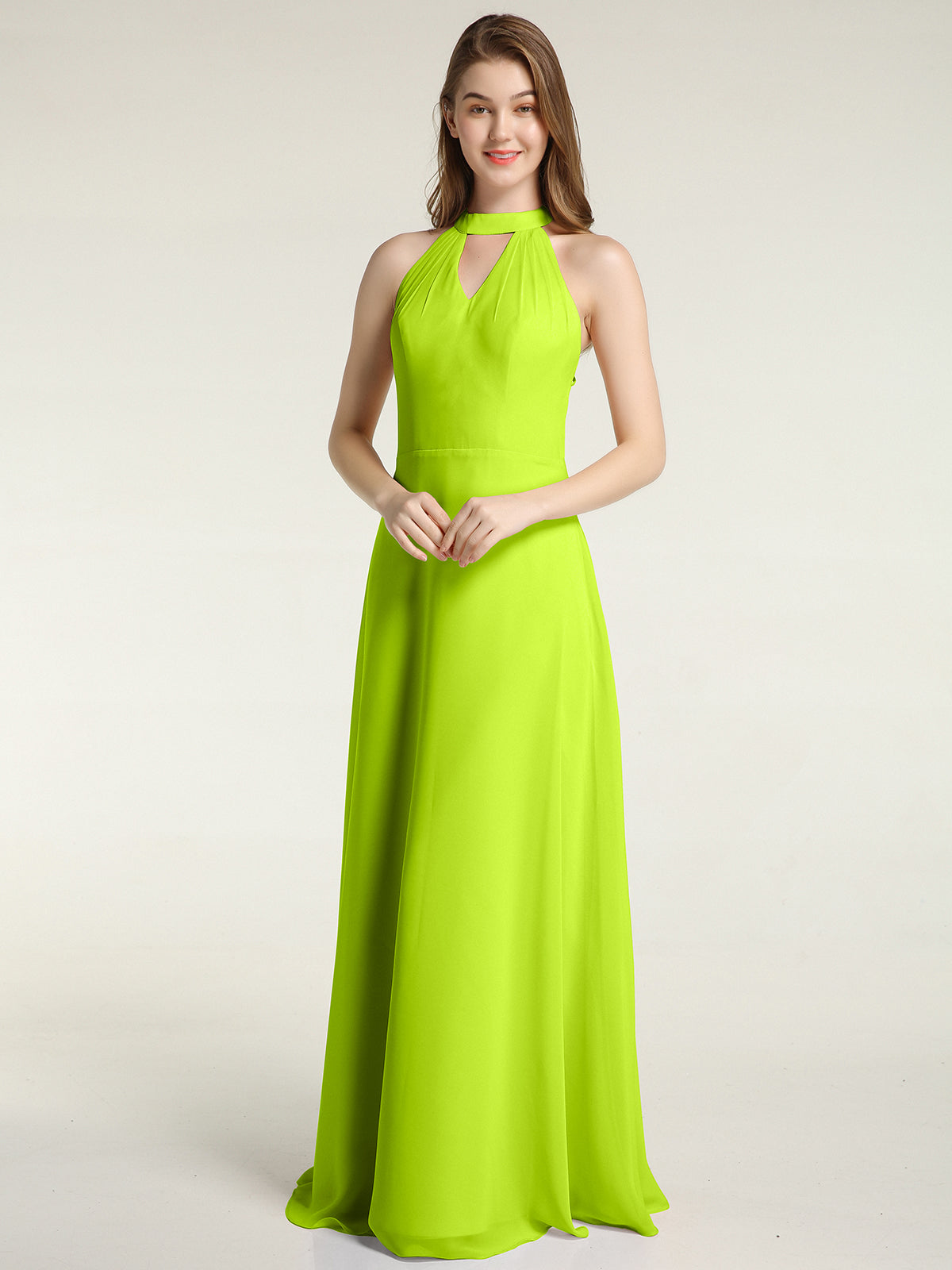 BABARONI Chiffon Lime Green Bridesmaid Dresses Grecian Floor-length Sleeveless Ruched A-line BABARONI Chiffon Lime Green Bridesmaid Dresses Grecian Floor-length Sleeveless Ruched A-line