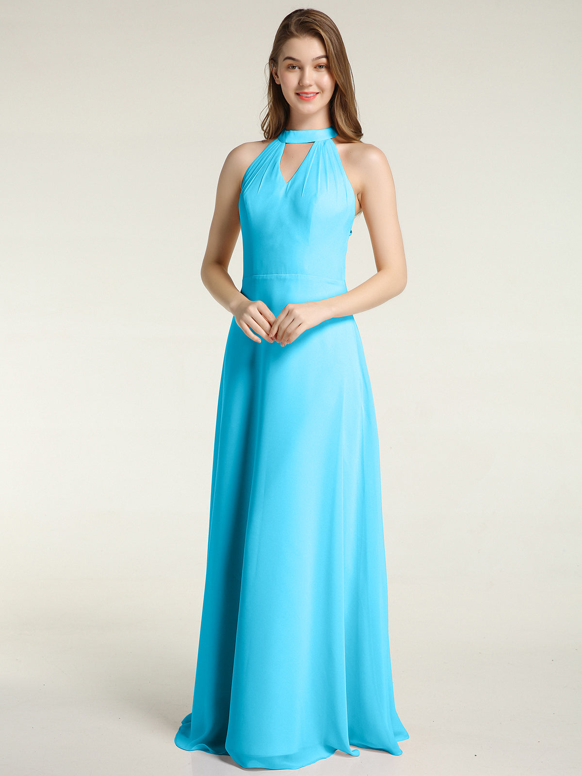Chiffon Long Bridesmaid Gown with Halter Neck Pool