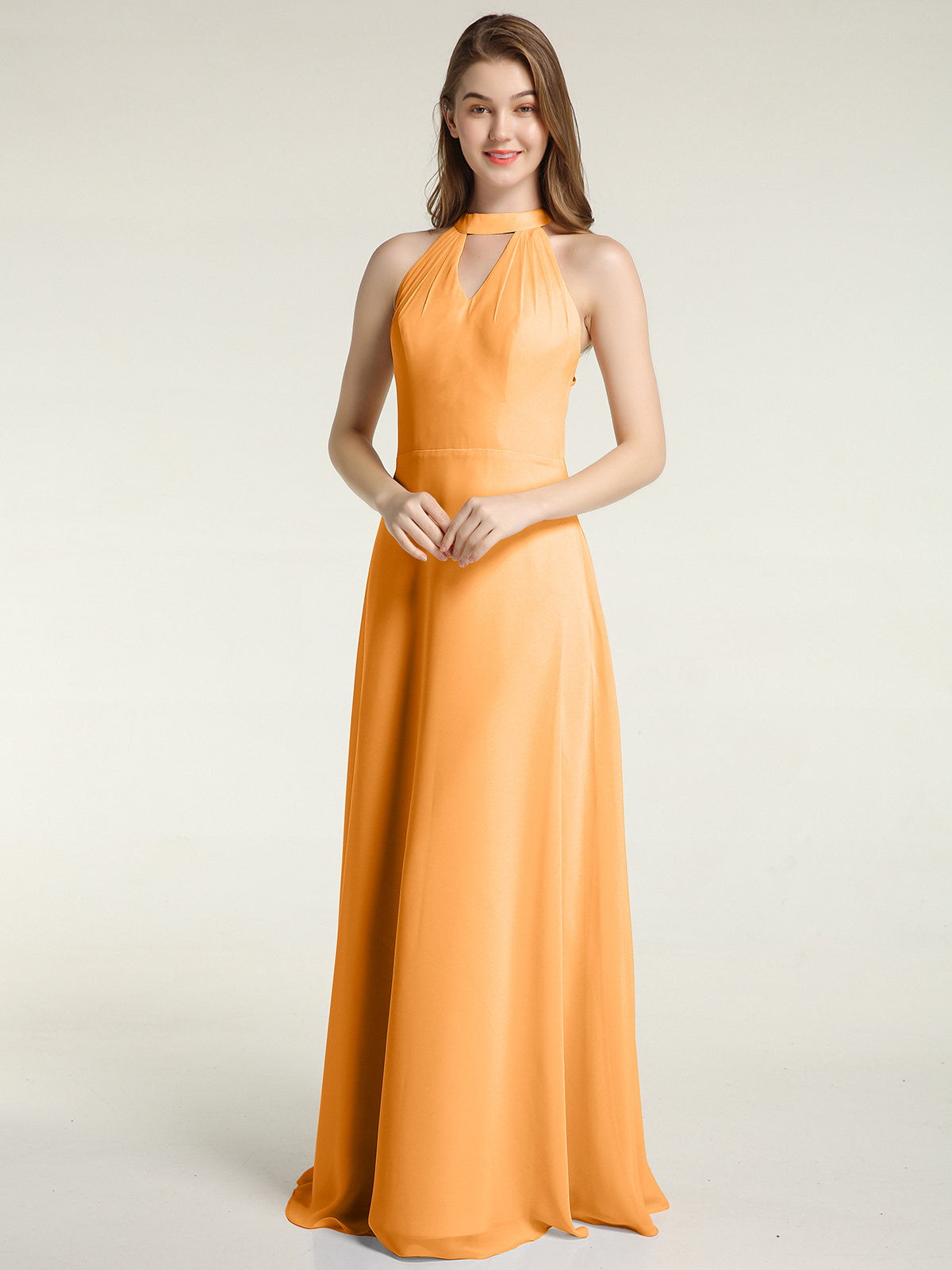 BABARONI Chiffon Tangerine Bridesmaid Dresses Grecian Floor-length