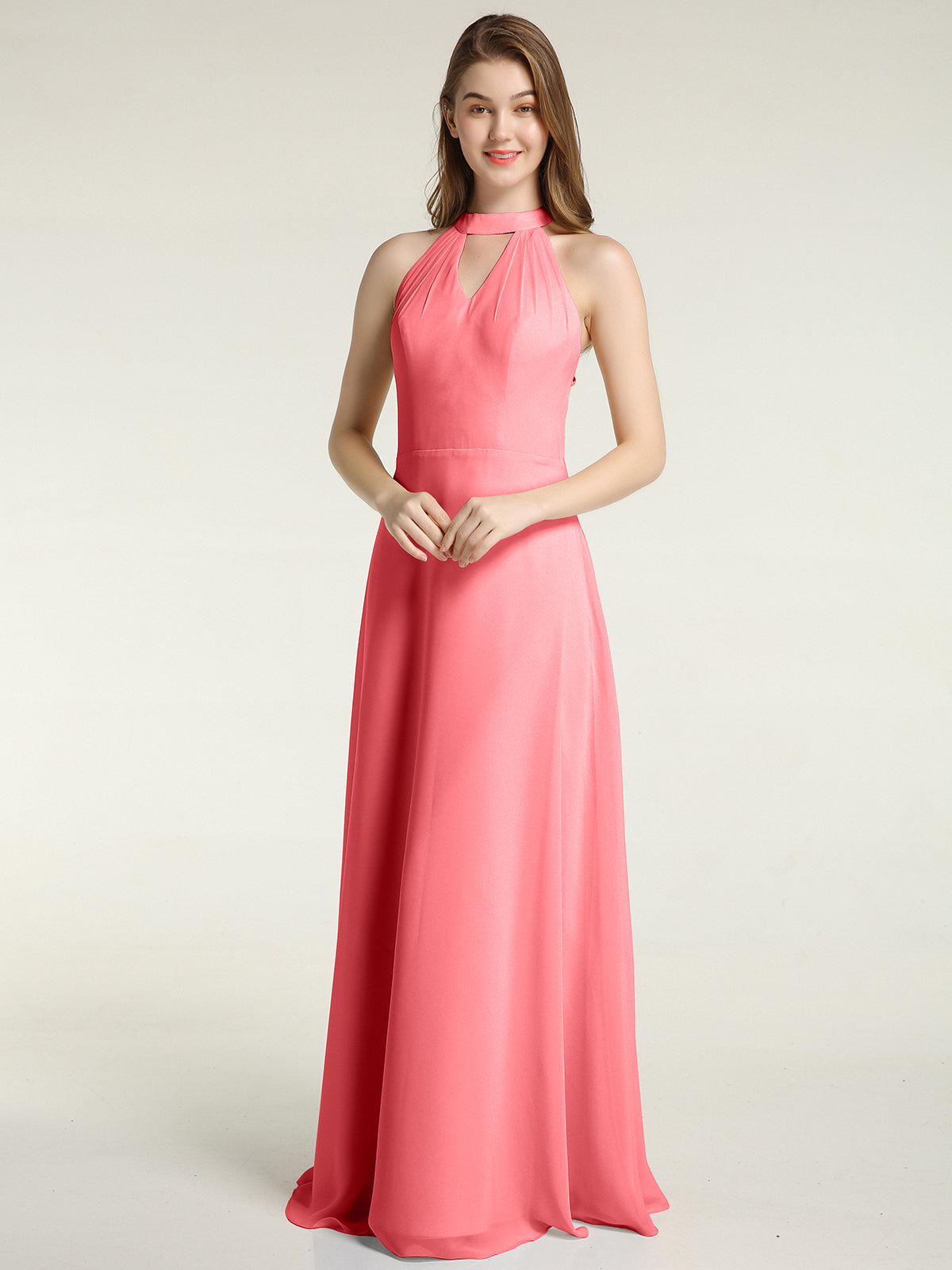 Floor-length Off Shoulder Chiffon Gown Watermelon Plus Size