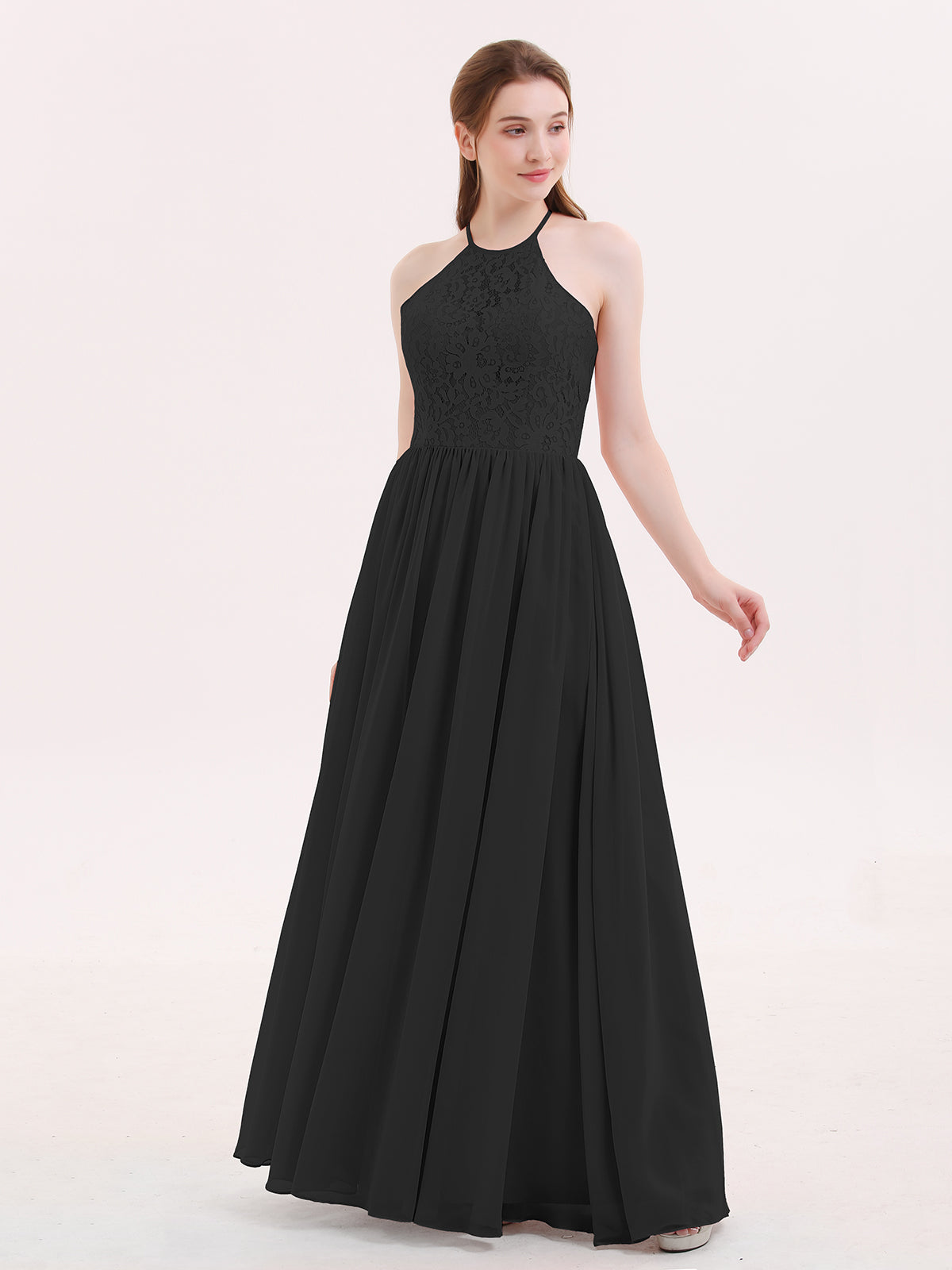 blue dress for baby girl A-Line Halter bridesmaid dress- Black – icclekbeauty store