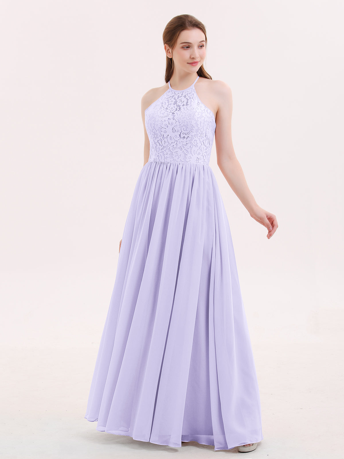 BABARONI Halter Long Gown with Lace Bodice-Lilac, Lilac / US0 BABARONI Halter Long Gown with Lace Bodice-Lilac, Lilac / US0