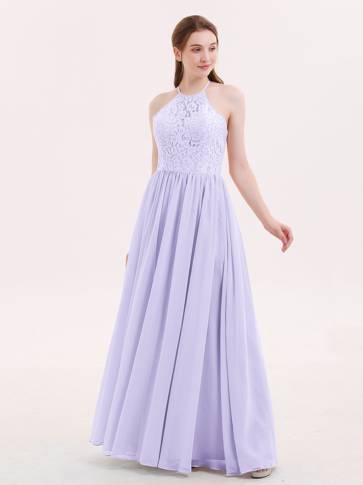 Halter Long Gown with Lace Bodice-Lilac Plus Size Theresa