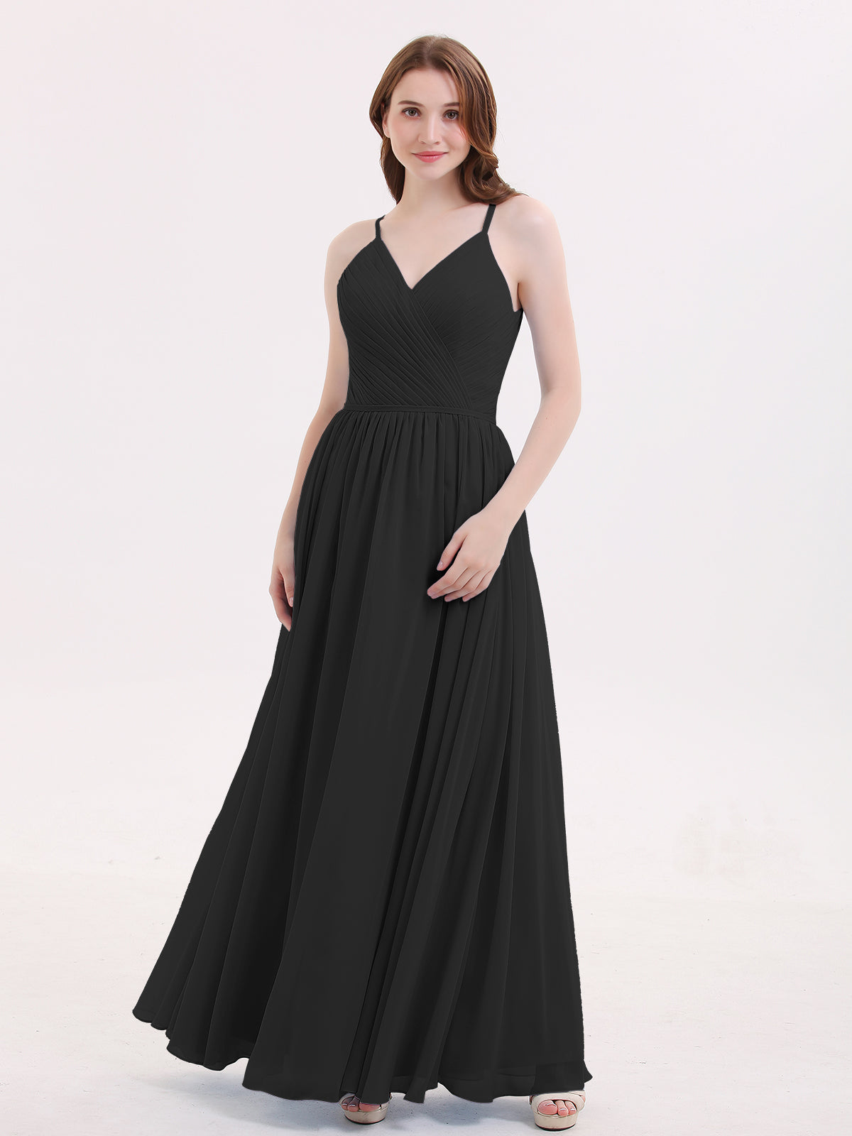 Short Chiffon Bridesmaid Dress with V Neck Black Plus Size main image 0