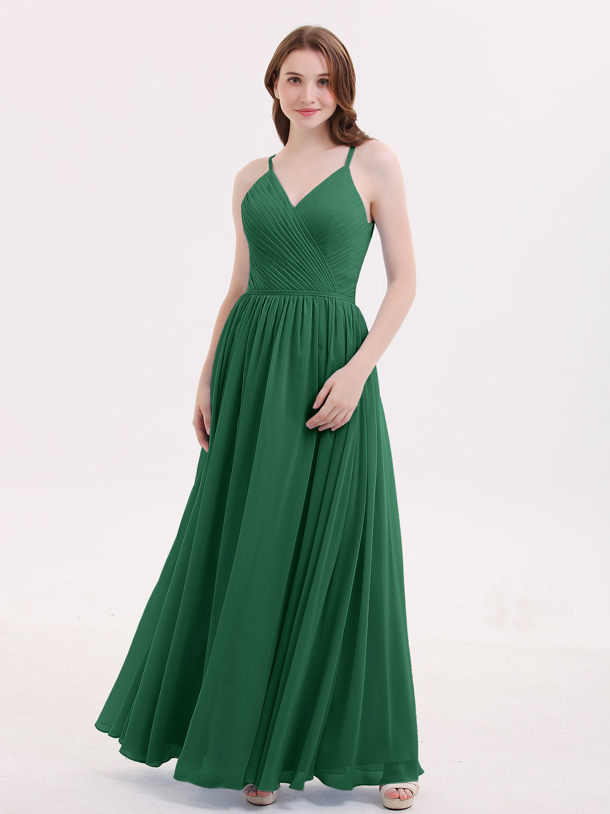 BABARONI Open Back Chiffon Dress with V Neck-Dark Green, Dark Green / US0 BABARONI Open Back Chiffon Dress with V Neck-Dark Green, Dark Green / US0