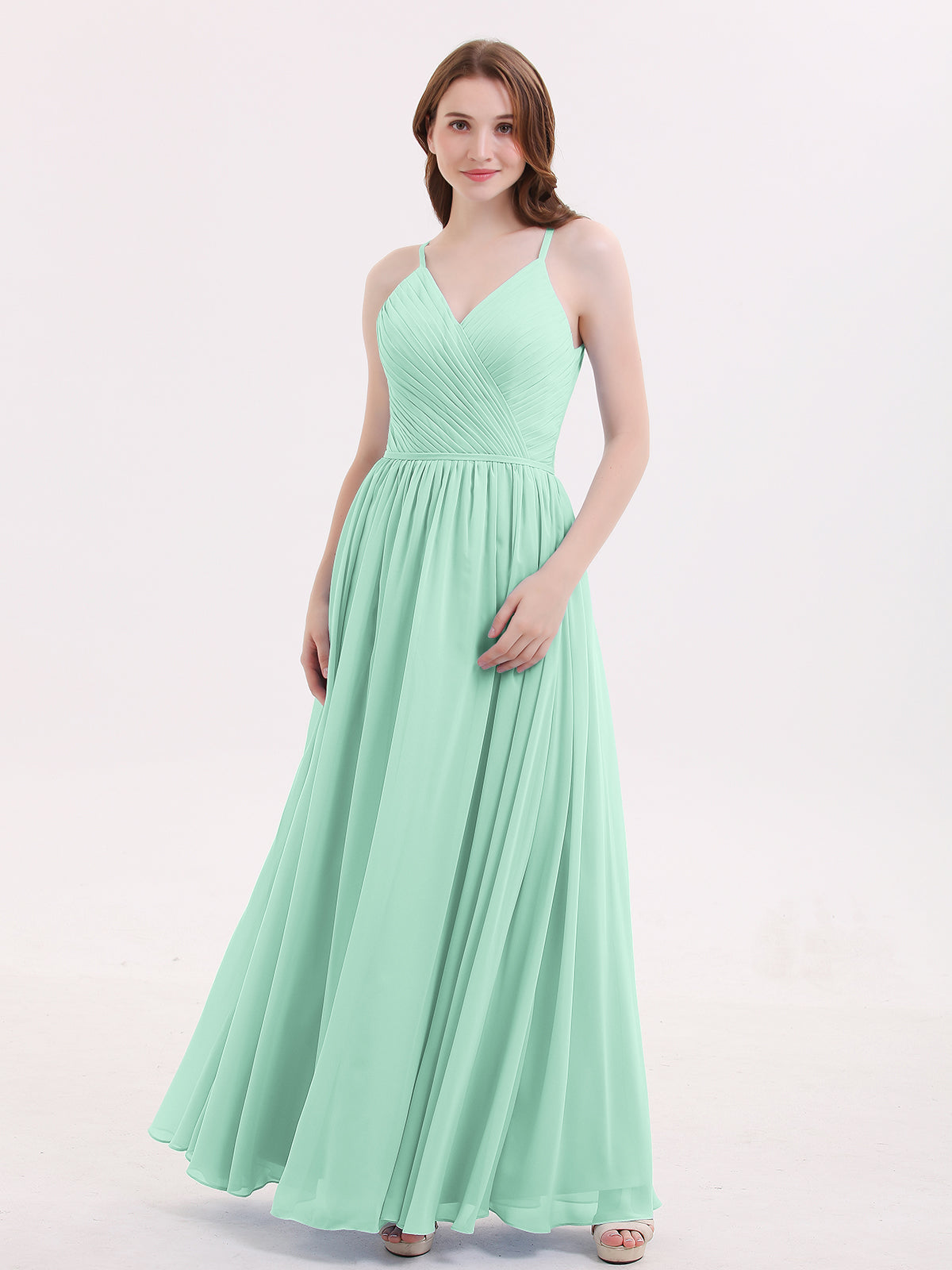 BABARONI Open Back Chiffon Dress with V Neck-Mint Green, Mint Green / US0 BABARONI Open Back Chiffon Dress with V Neck-Mint Green, Mint Green / US0