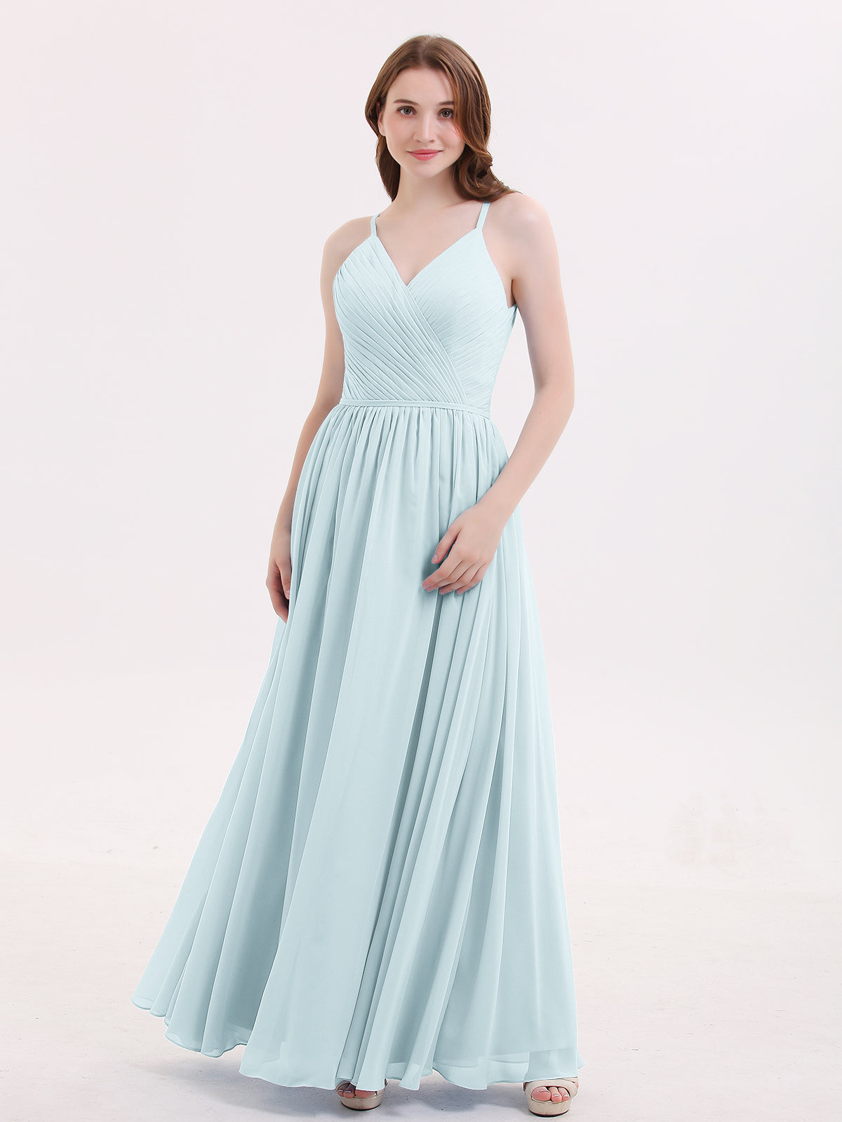 BABARONI Open Back Chiffon Dress with V Neck-Mist, Mist / US0 BABARONI Open Back Chiffon Dress with V Neck-Mist, Mist / US0