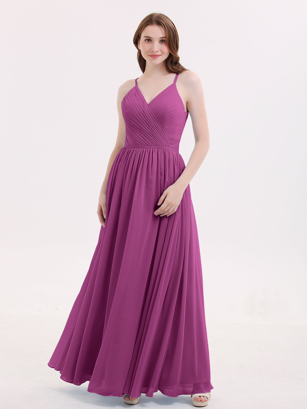 Open Back Chiffon Dresses with Deep V-neck Orchid Plus Size