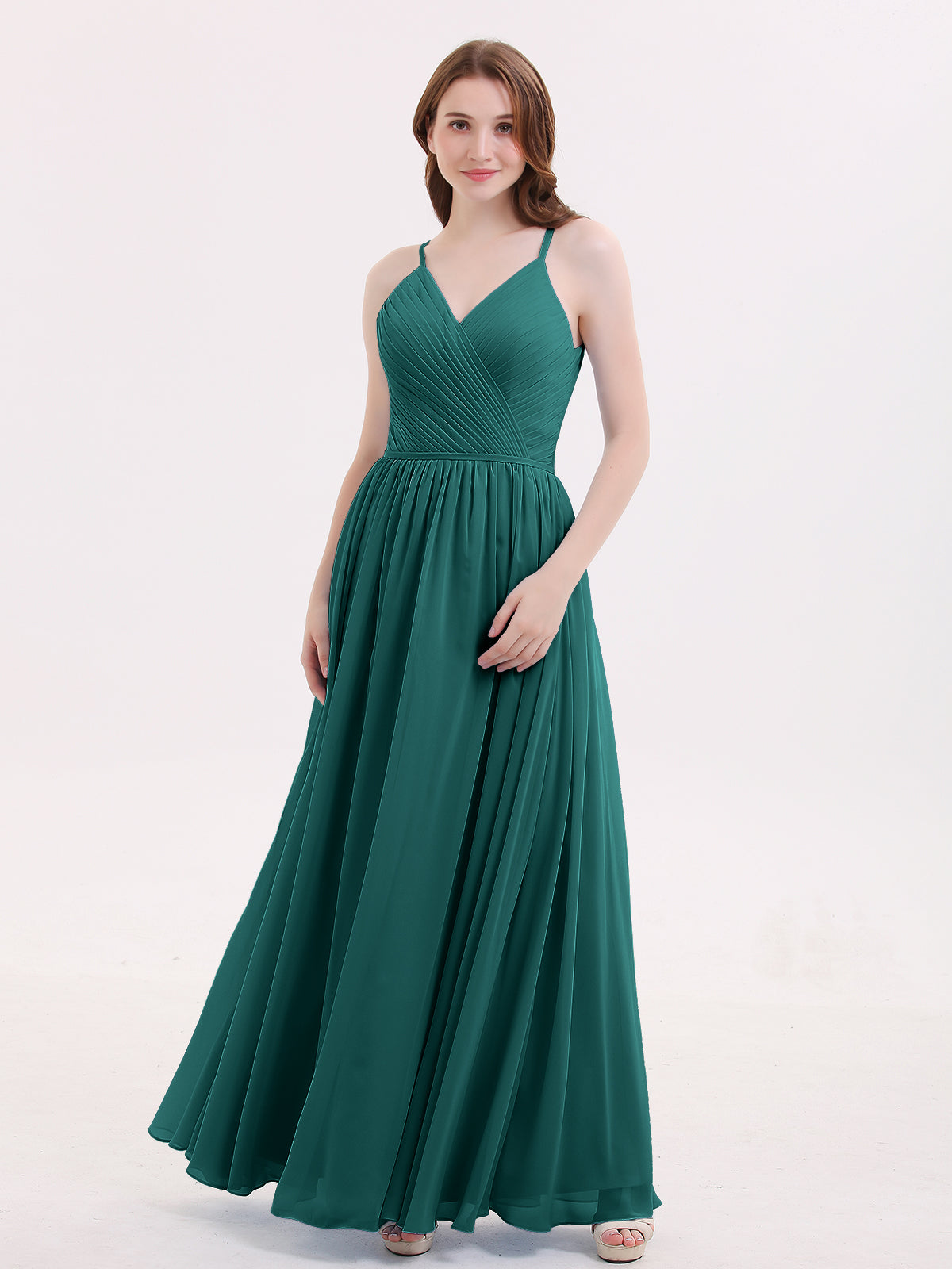 BABARONI Open Back Chiffon Dress with V Neck-Peacock Plus Size, Peacock / US18