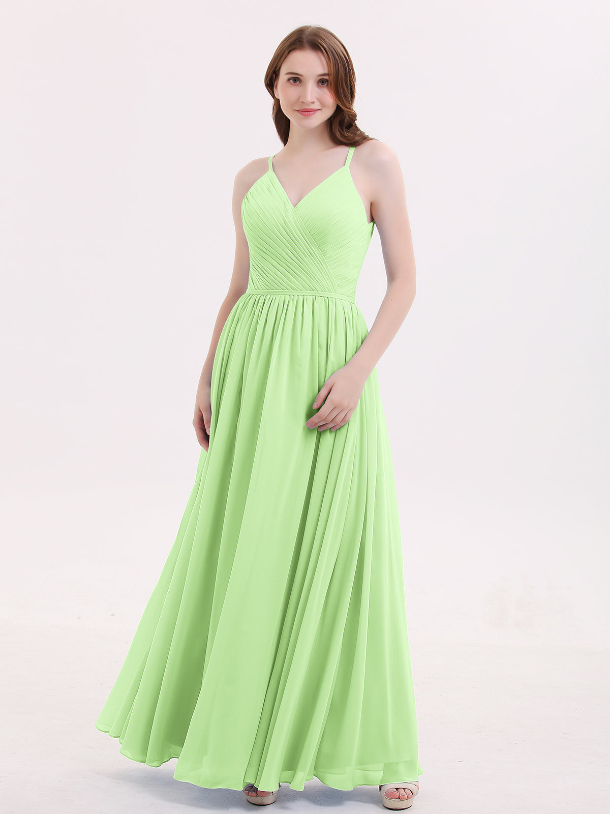 Long Chiffon Dresses with V Neckline Sage Plus Size