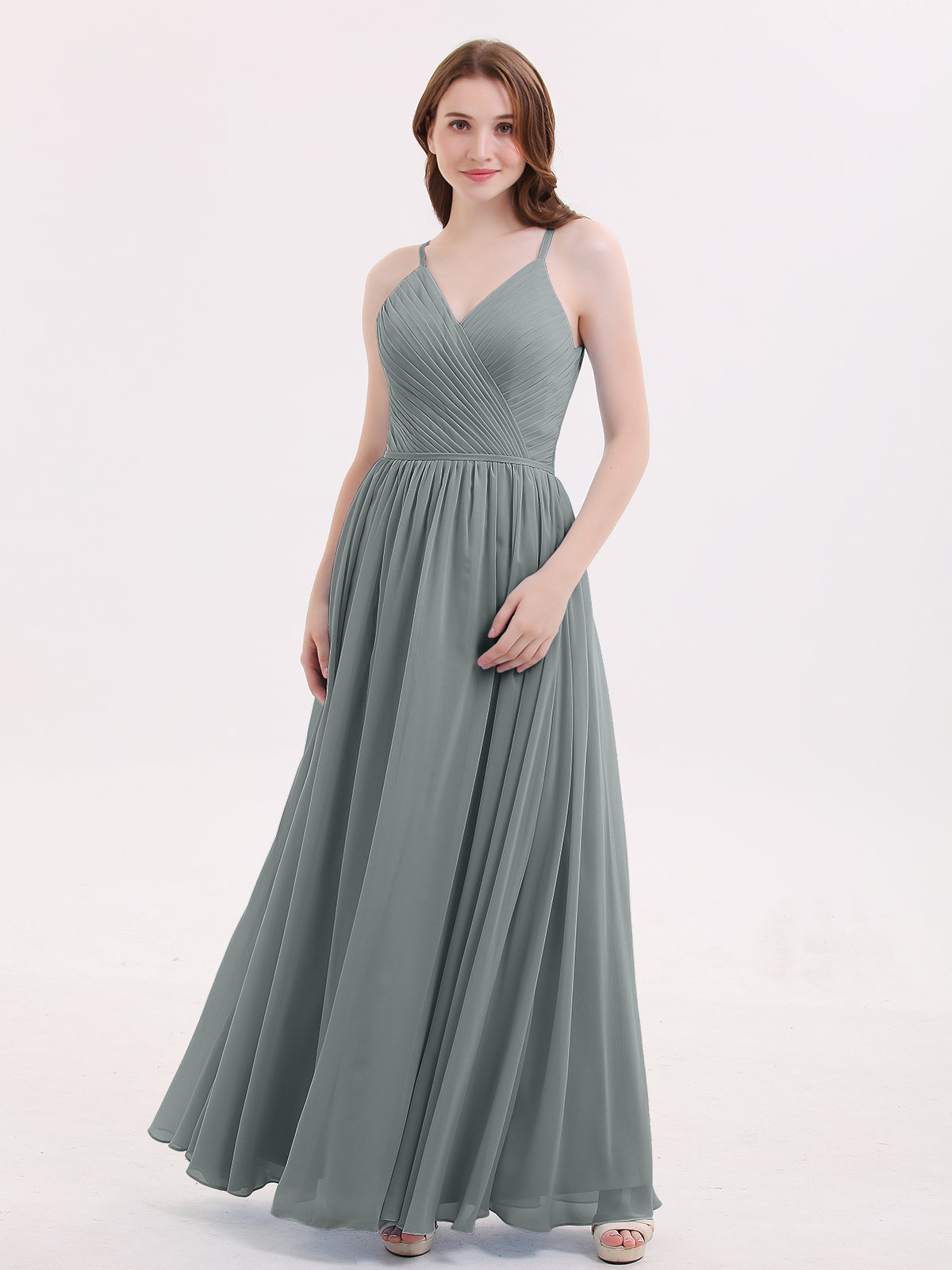 BABARONI Spaghetti Strap V-neck Chiffon Dresses-Steel Grey Plus Size, Steel Grey / US18