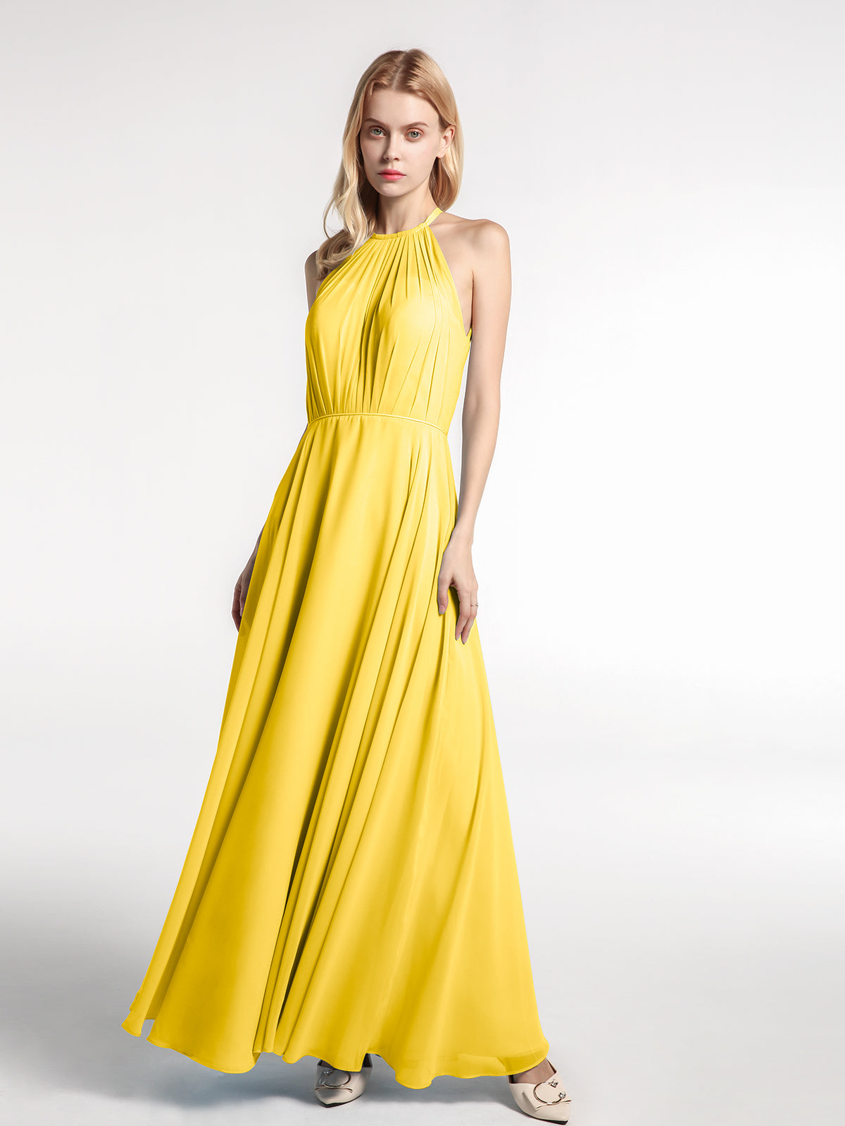 Halter Chiffon Dress with Bow Sash Marigold Plus Size