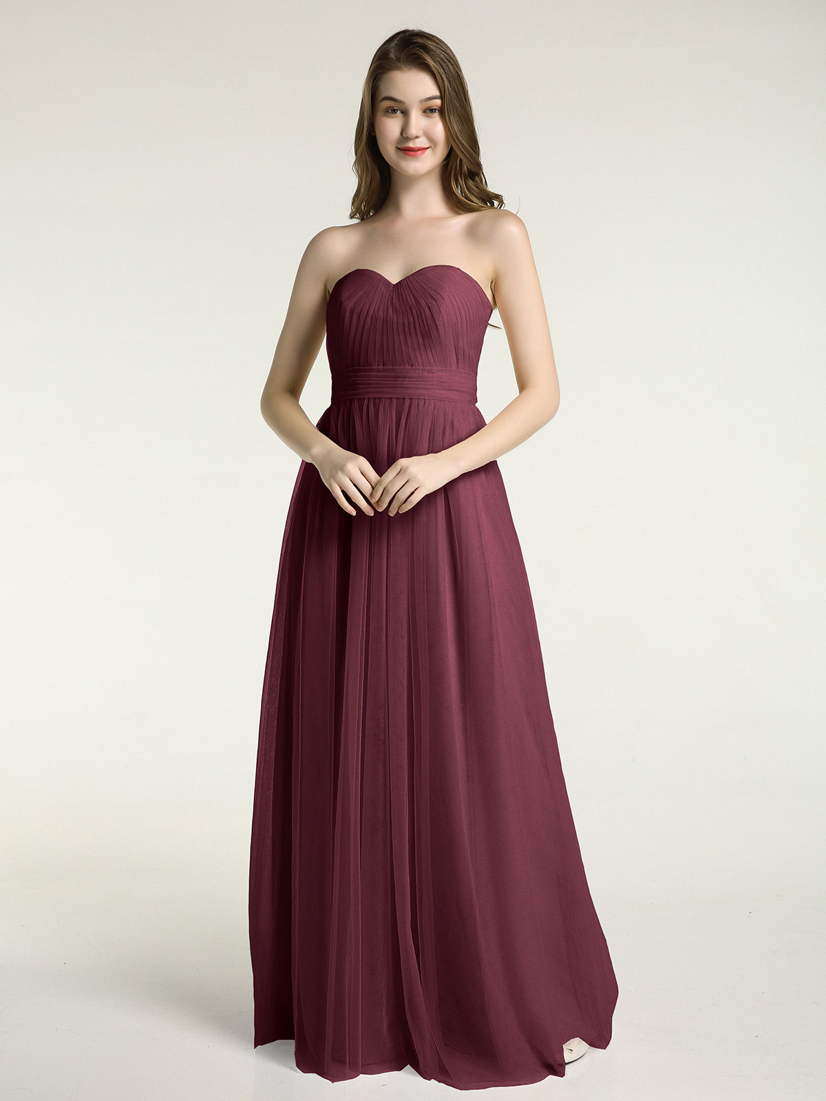 Long Chiffon Strapless Dresses with Sweetheart Mulberry Plus Size