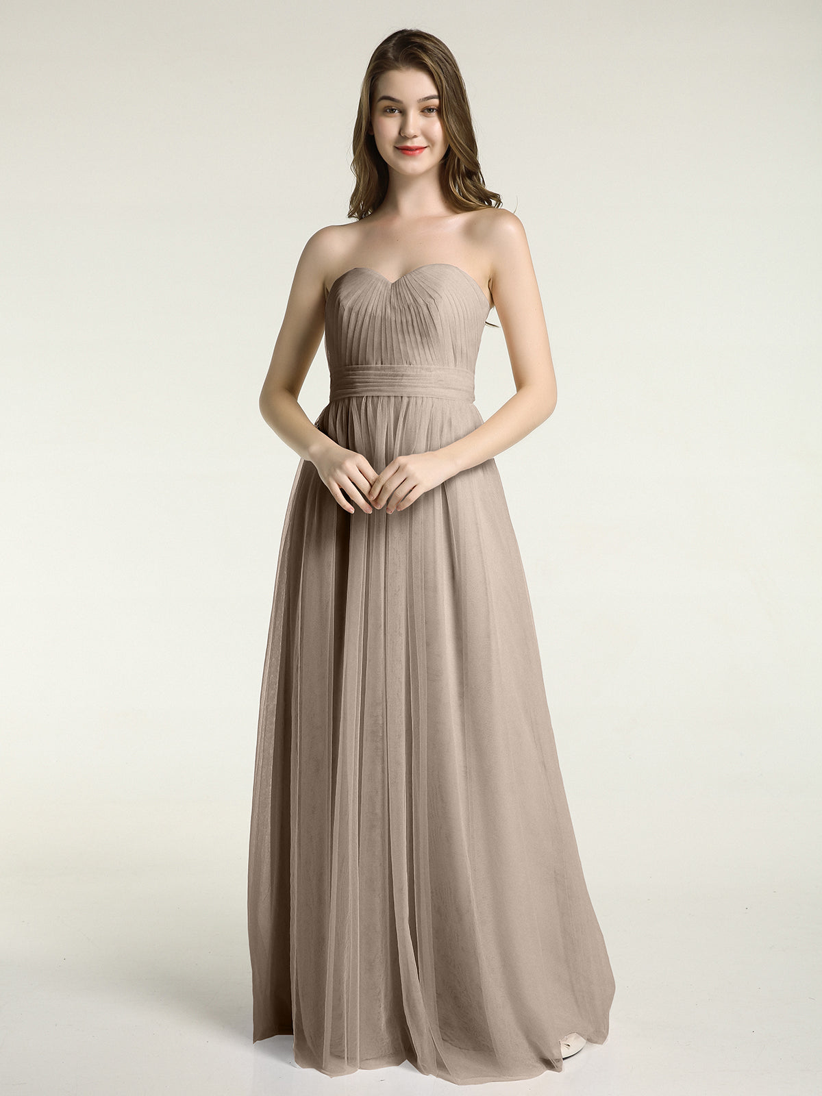 Mermaid Illusion Neck Long Gowns with Bow Taupe Plus Size main image 0