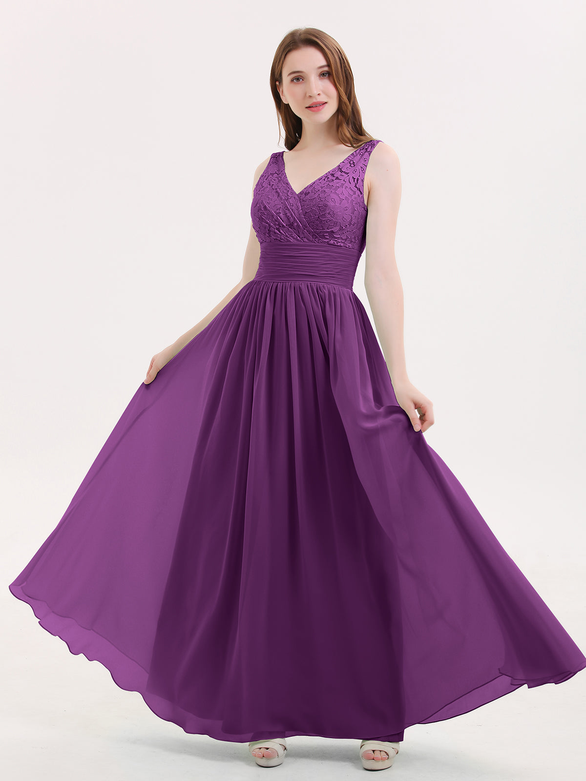 BABARONI Lace and Chiffon Dresses with Open Back-Grape, Grape / US0