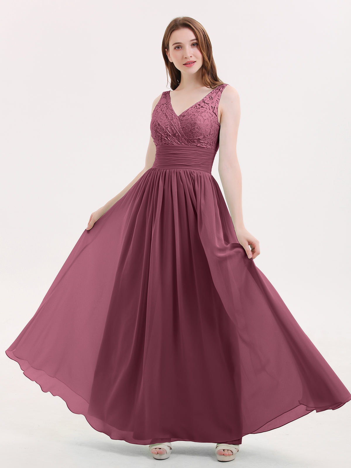 BABARONI Lace and Chiffon Dresses with Open Back-Mulberry, Mulberry / US0