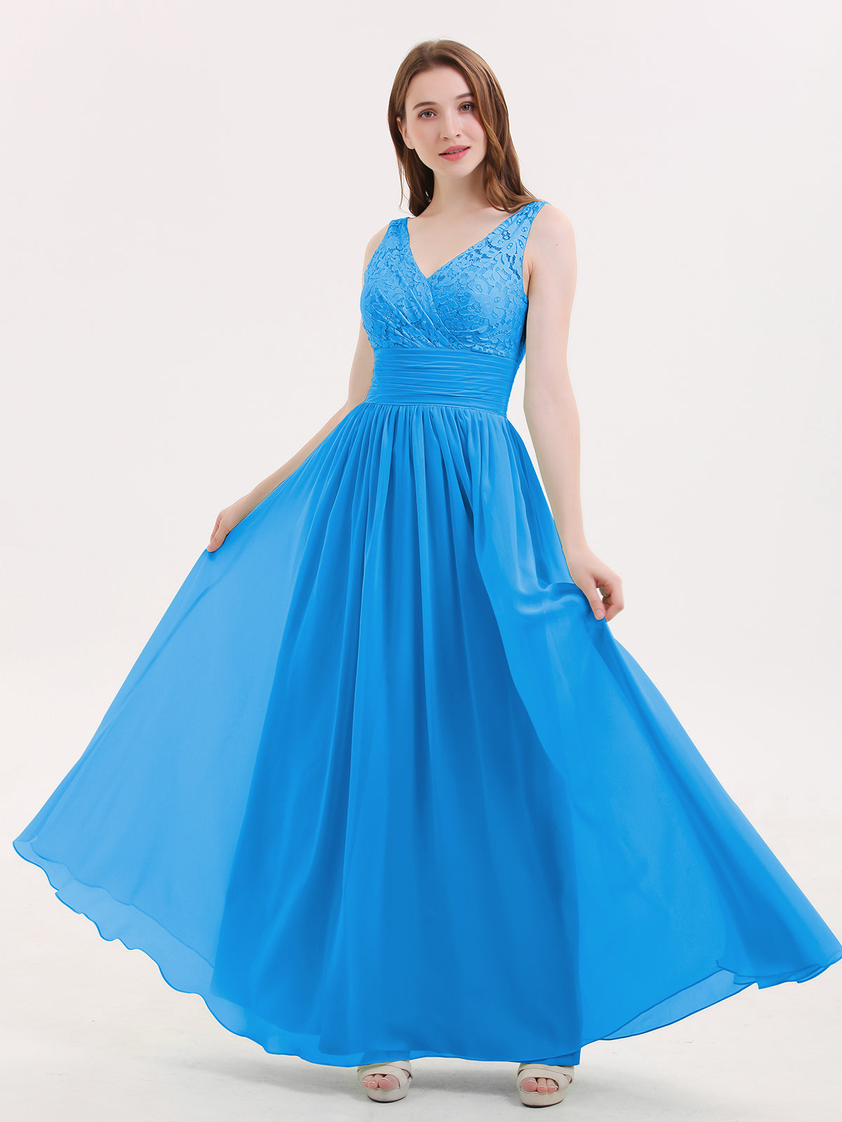 Sweetheart Chiffon Long DressES with Zipper Back Ocean Blue Plus Size main image 1