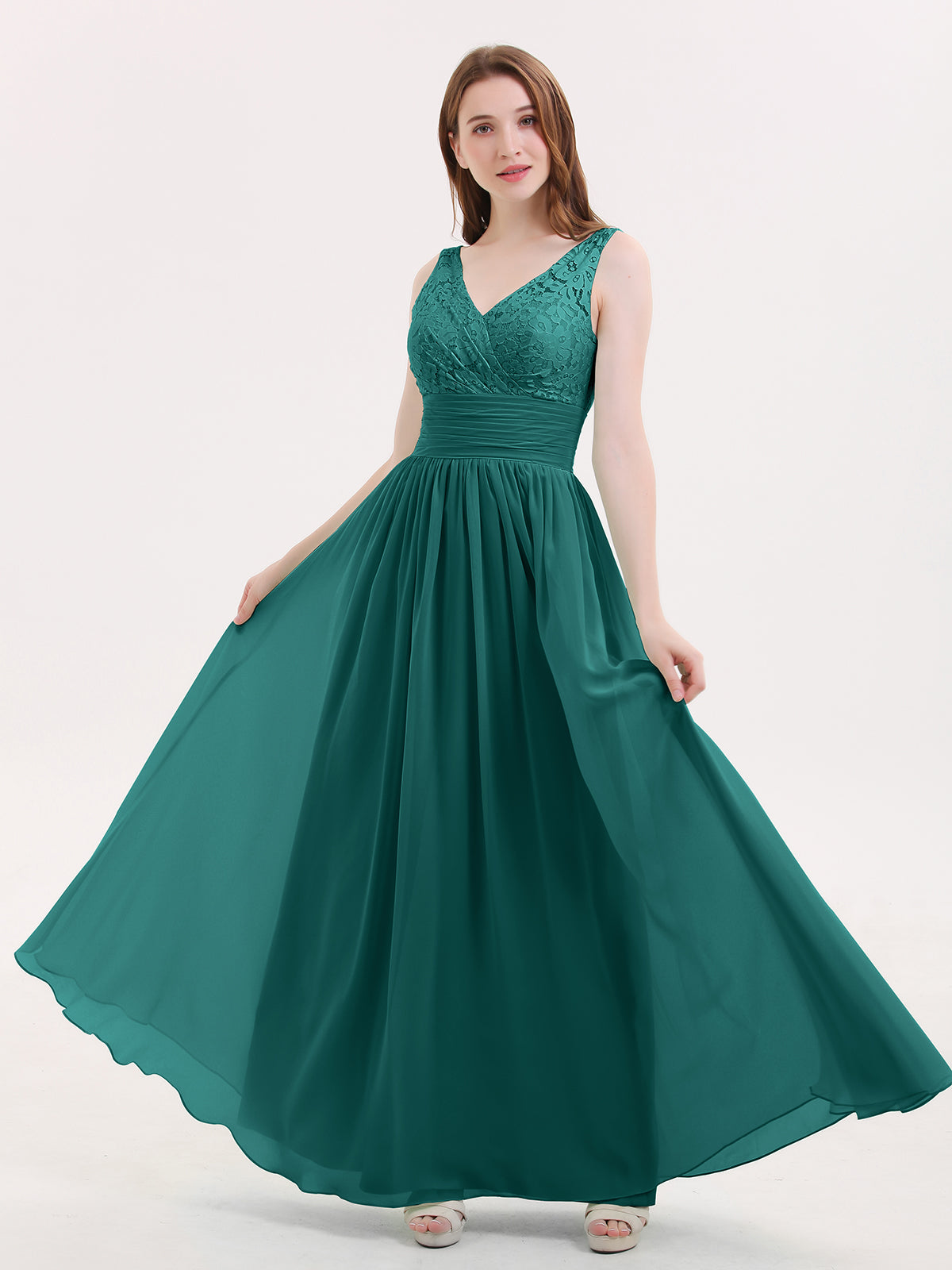 BABARONI Lace and Chiffon Dresses with Open Back-Peacock, Peacock / US0