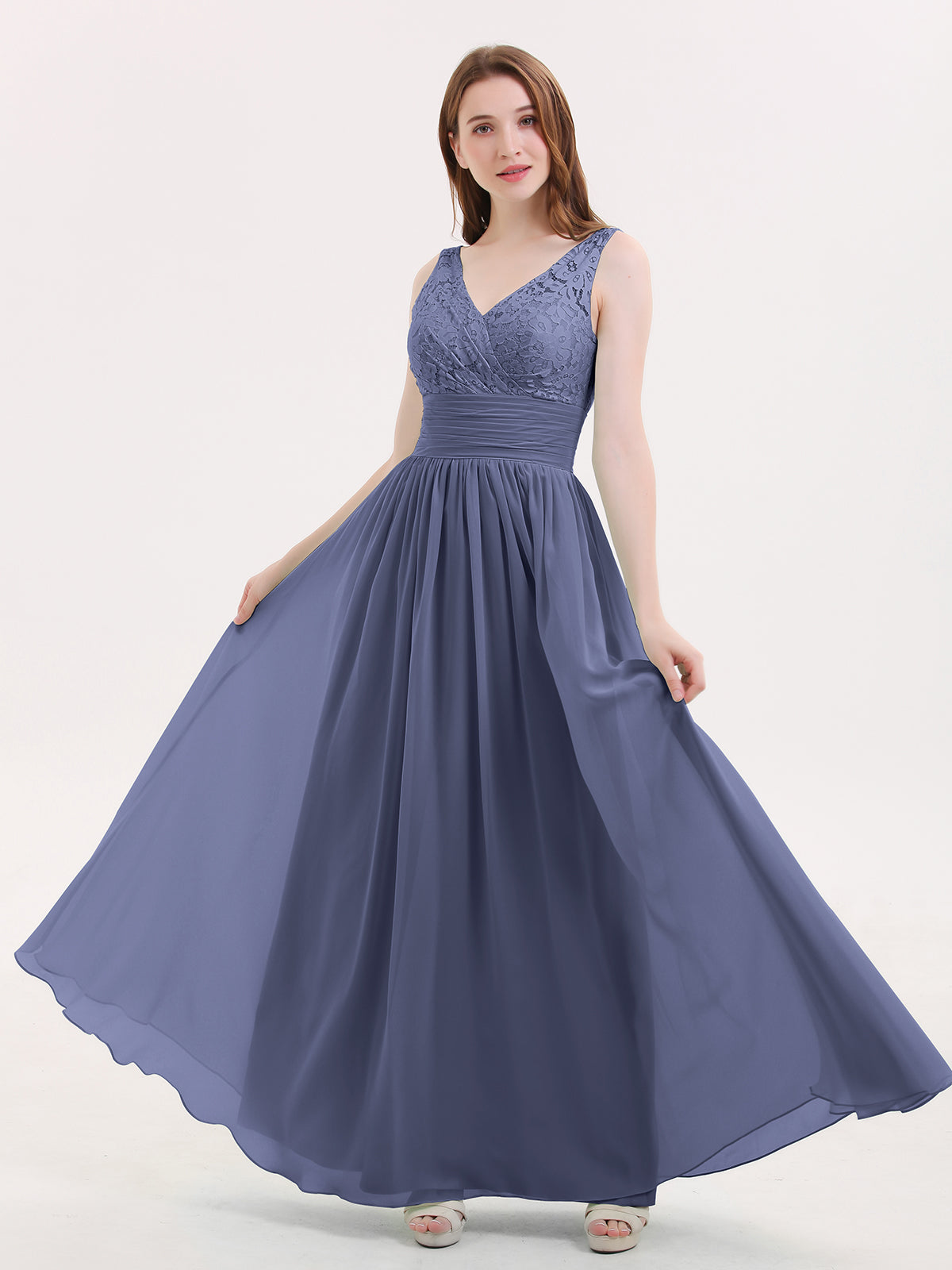 BABARONI Lace and Chiffon Dresses with Open Back-Stormy, Stormy / US0